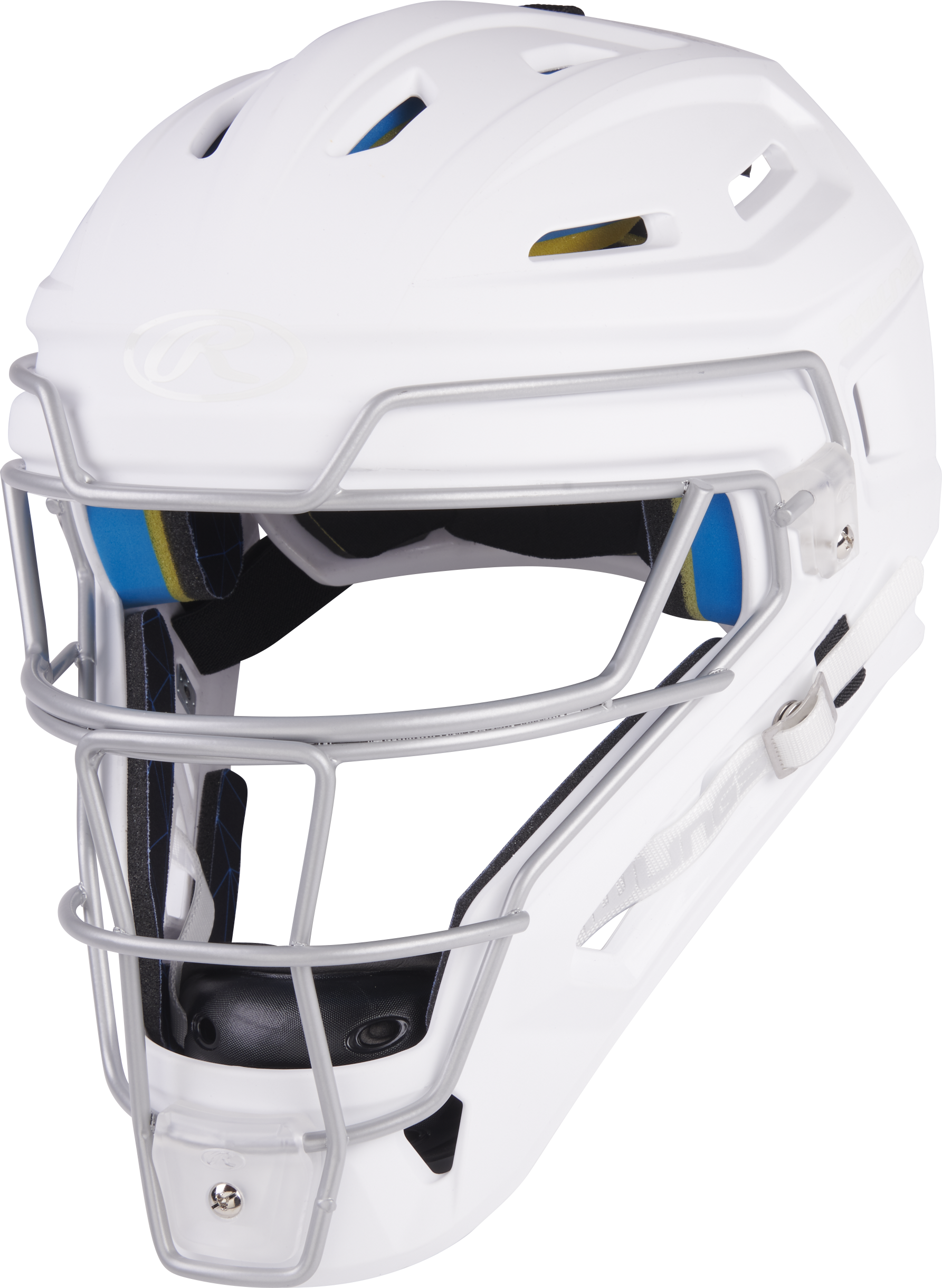 Rawlings Mach Matte 2-Tone Hockey Style Senior Catchers Helmet - White/White