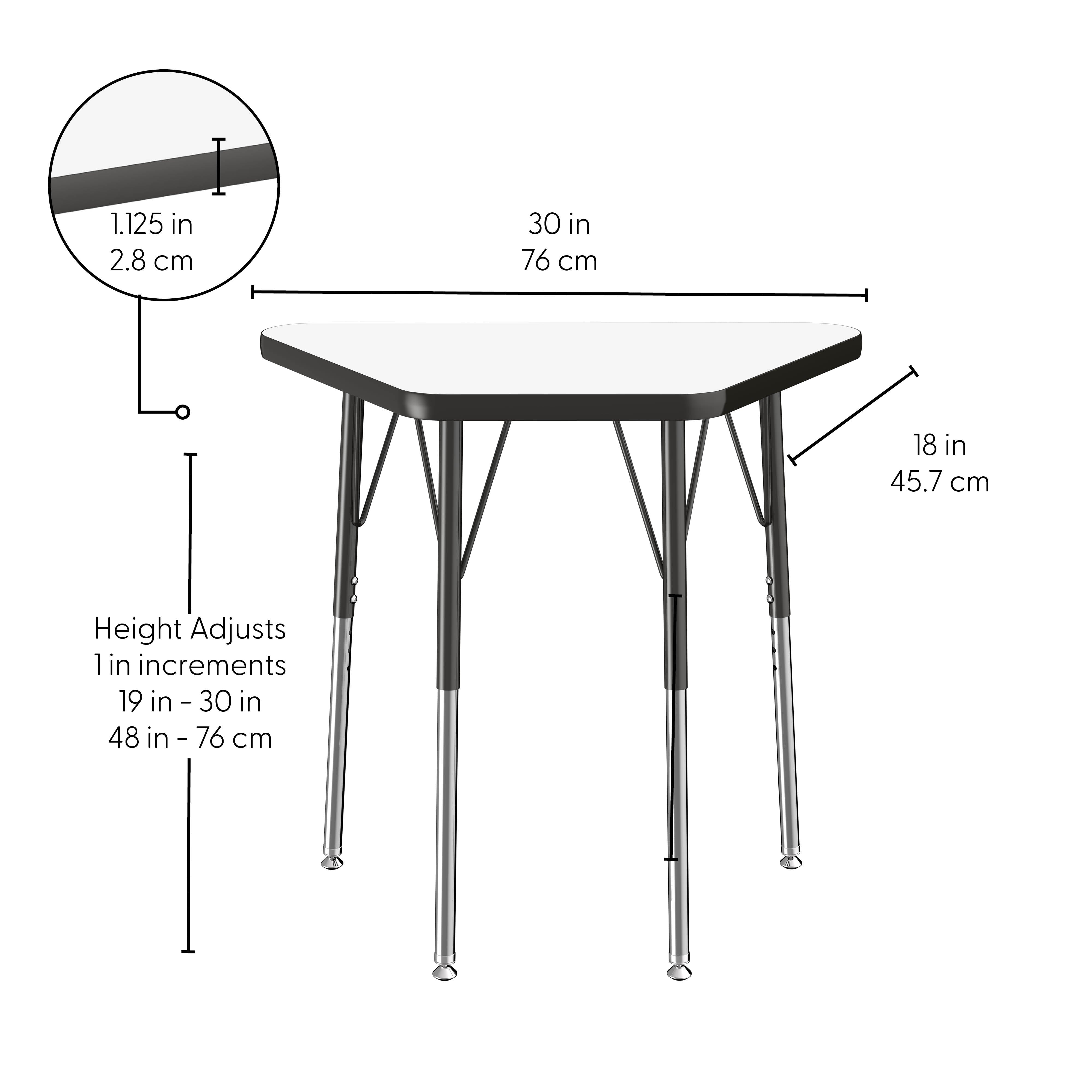18" x 30" Trapezoid Dry-Erase Activity Table with Adjustable Standard Swivel Glide Legs - Whiteboard/Black