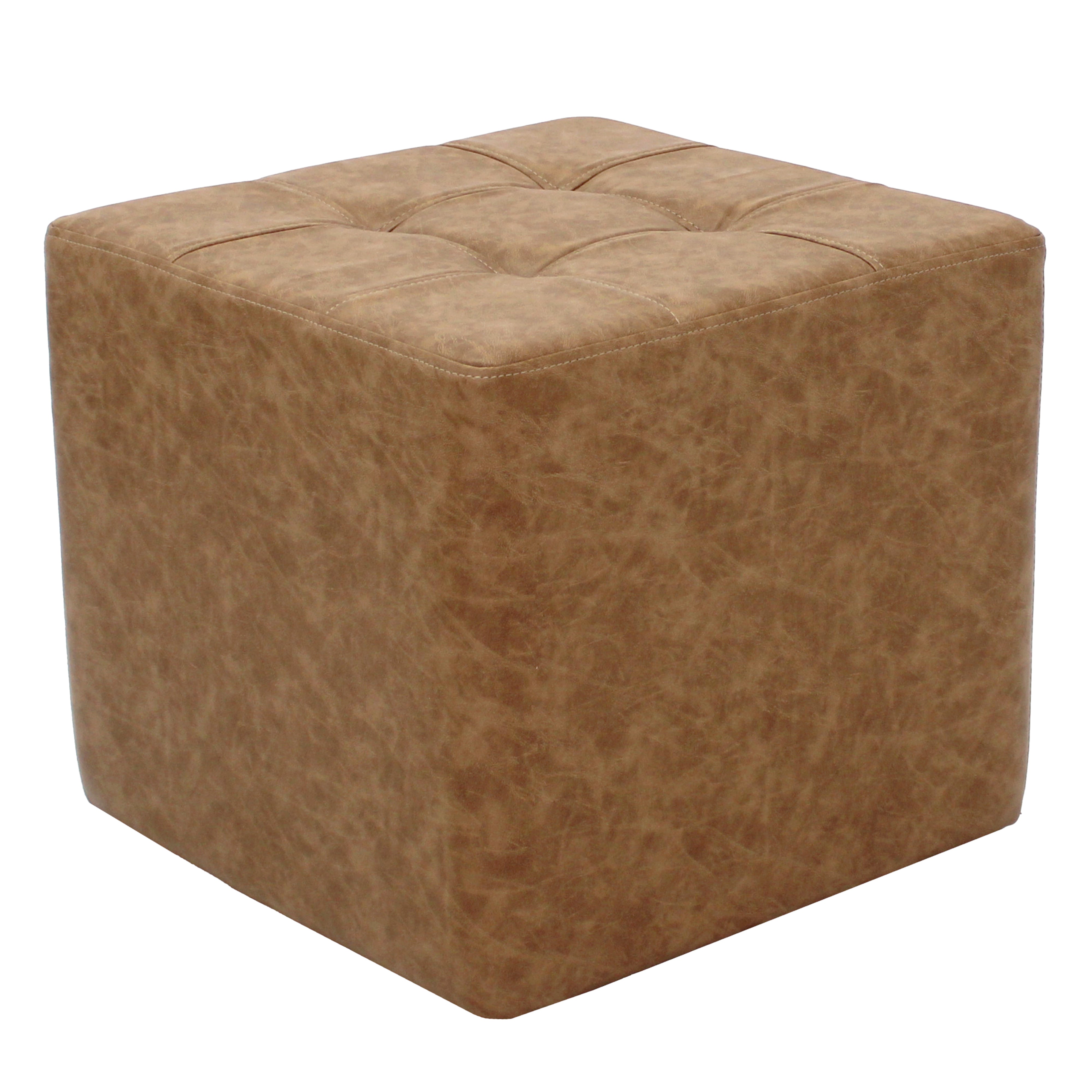 Rustic Tufted Square Ottoman 16" Height - Pecan