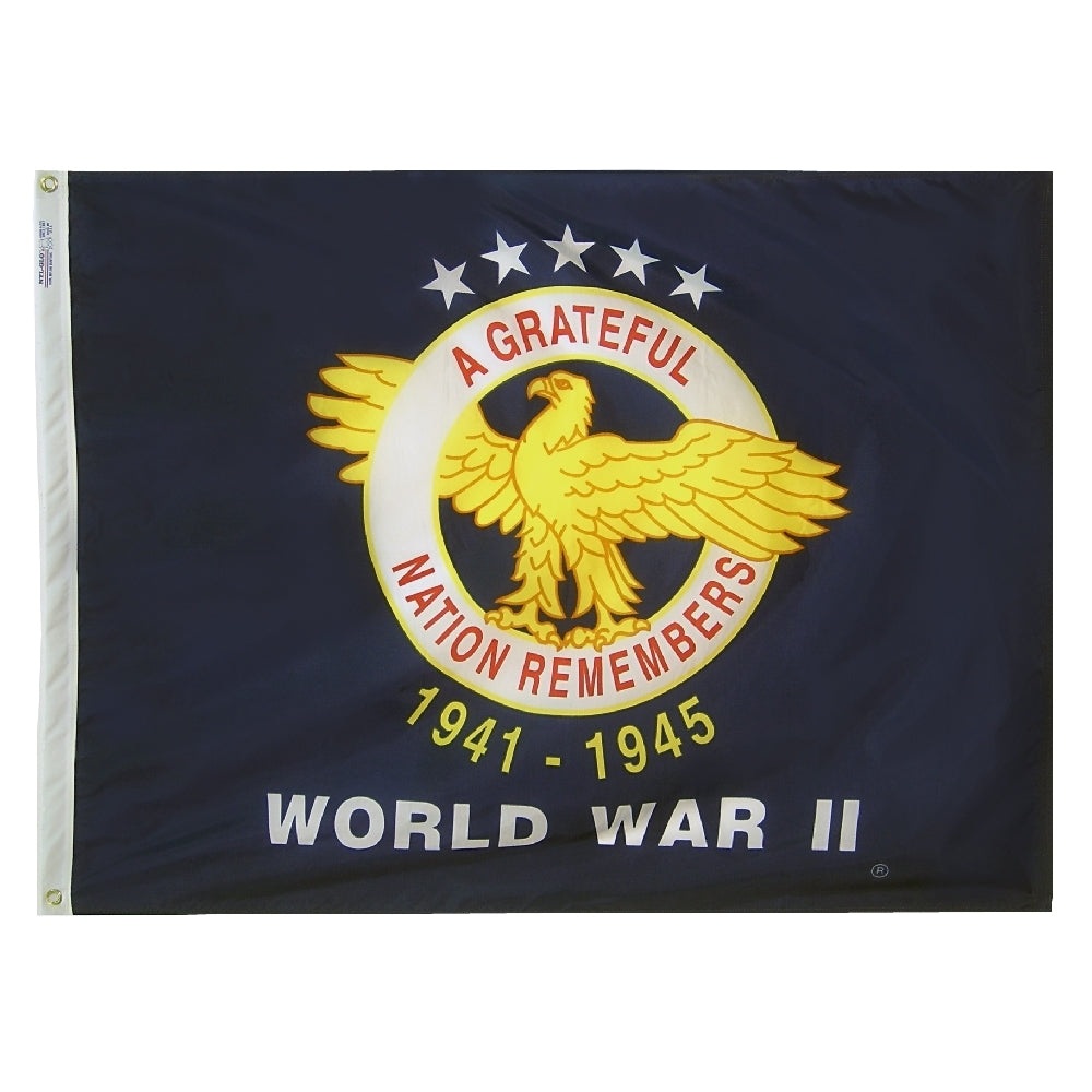 WWII Commemorative Flag 3x4 ft. Nylon SolarGuard Nyl-Glo 100% Made in USA