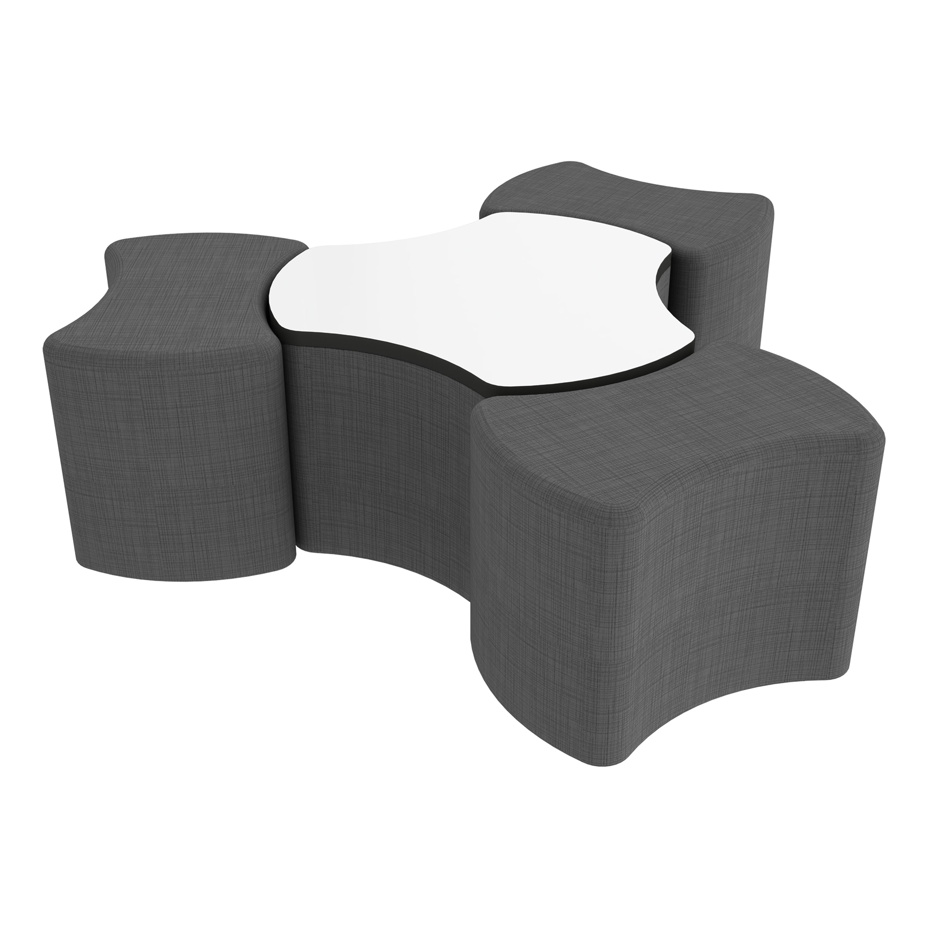 Pro Series Dry-Erase Cog Ottoman Table with Bowtie 18" H Seating, 4-Piece Set - Slate Gray Crosshatch/Whiteboard