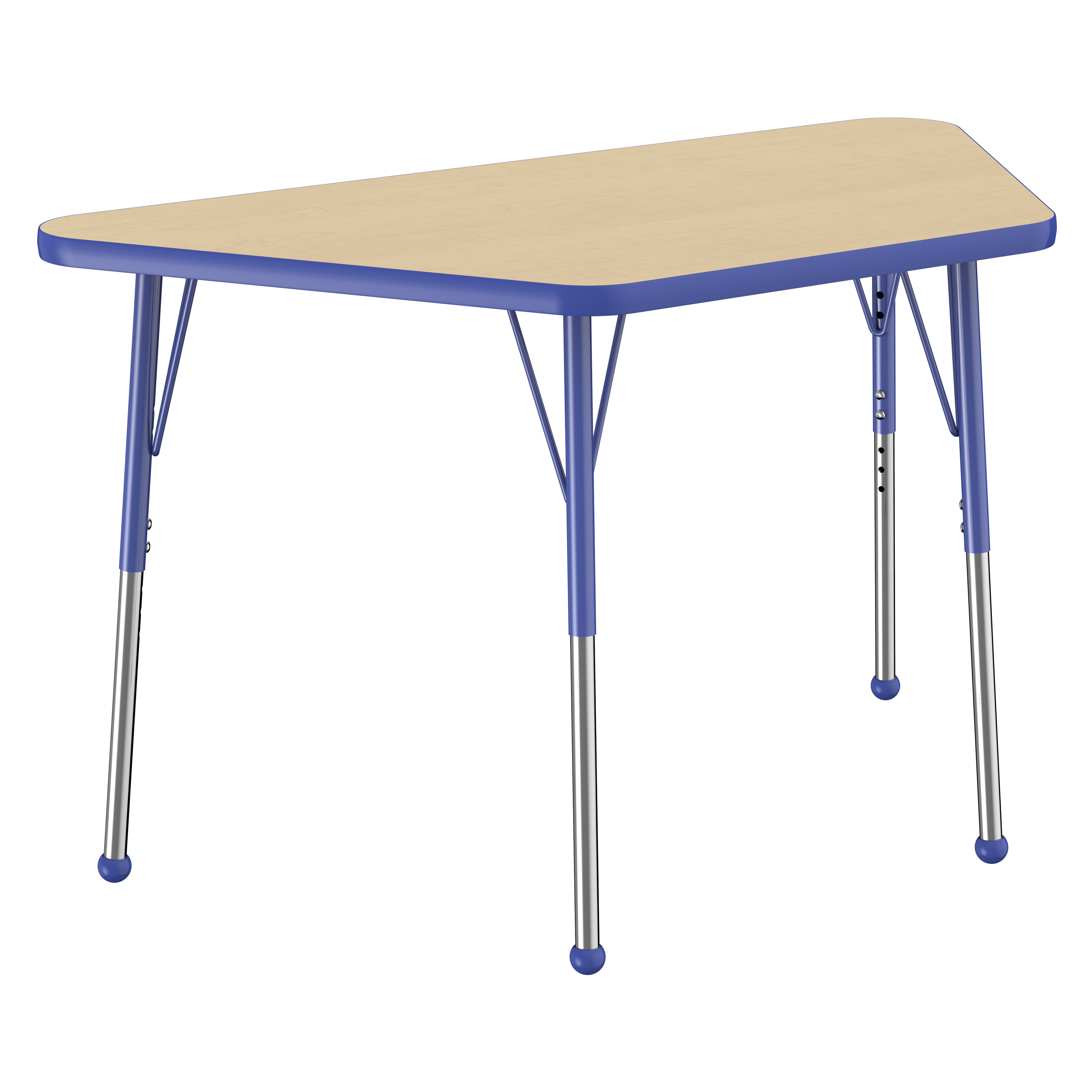 24" x 48" Trapezoid T-Molding Activity Table with Adjustable Standard Ball Glide Legs - Maple/Blue