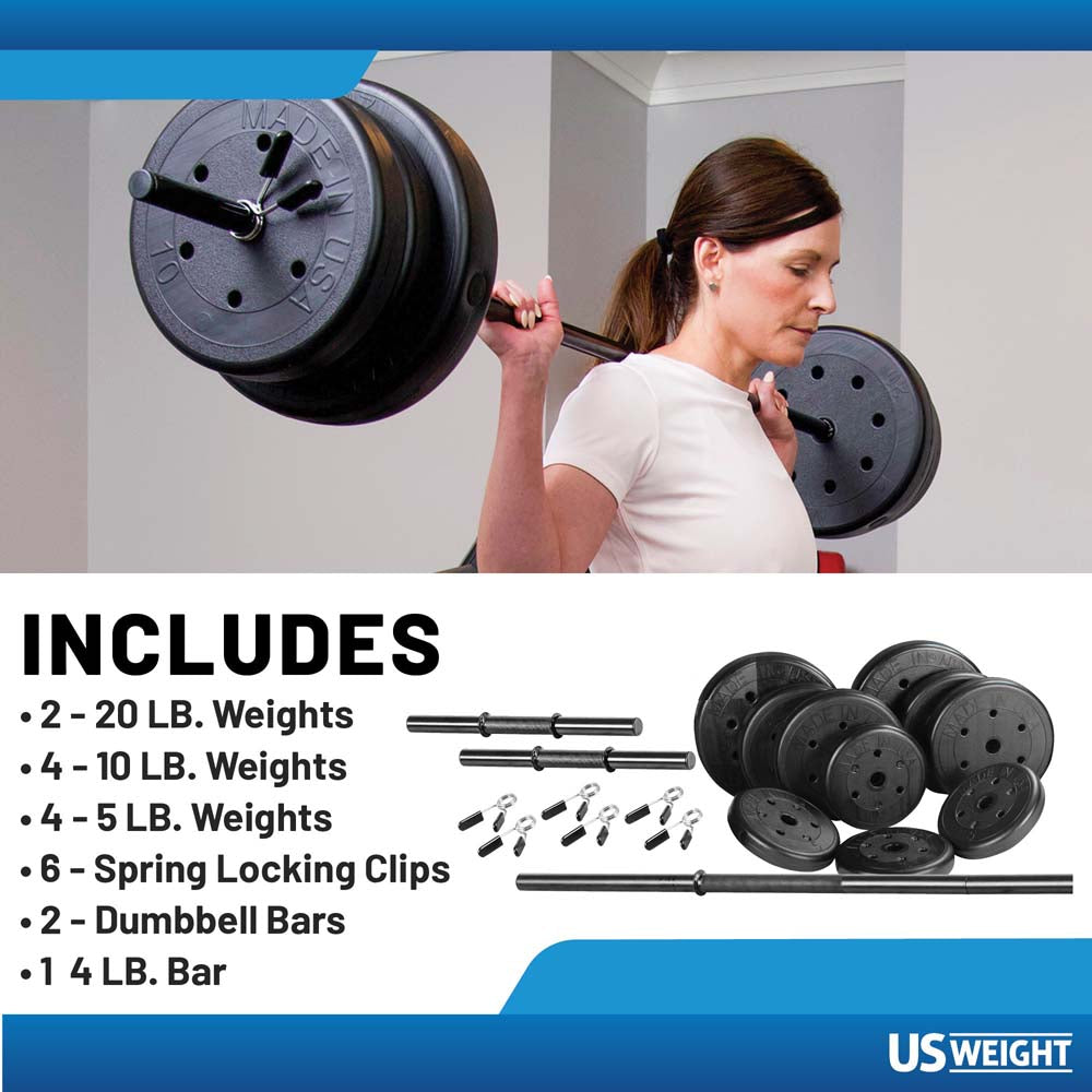 100Lb Weight Set Dumbbells + Full Size Bar