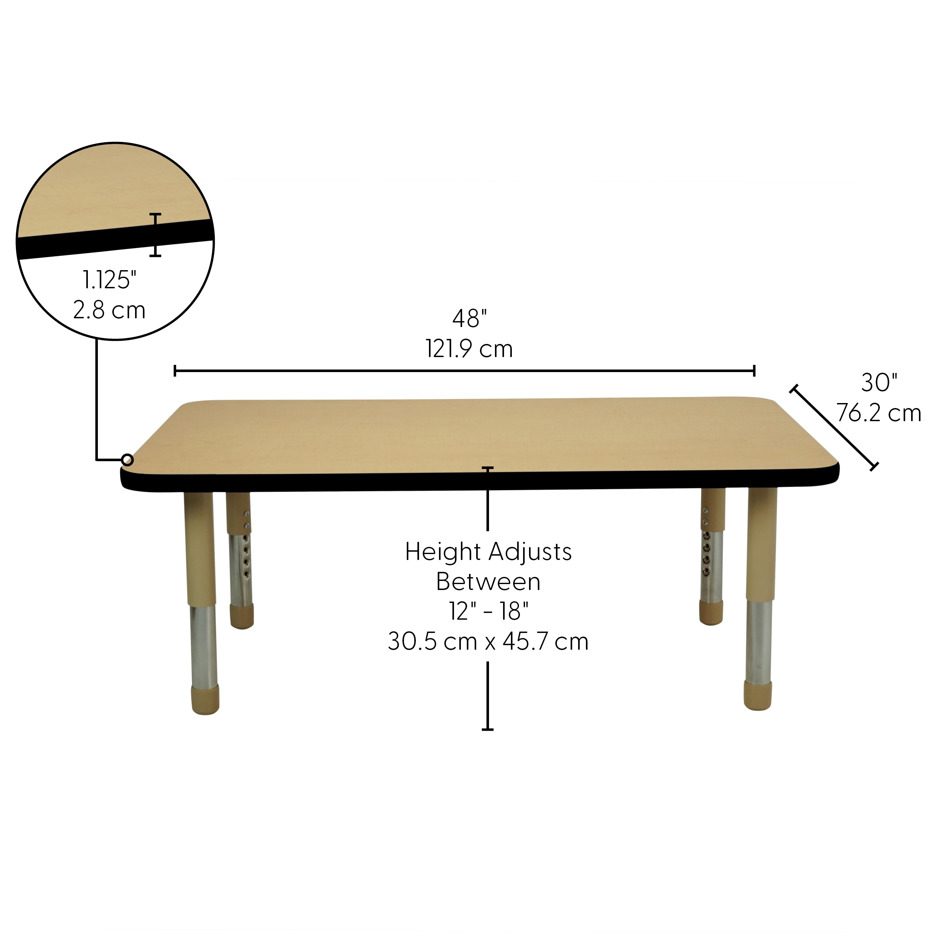 30" x 48" Rectangle T-Molding Activity Table with Adjustable Tiny Tot Legs - Maple/Black/Sand