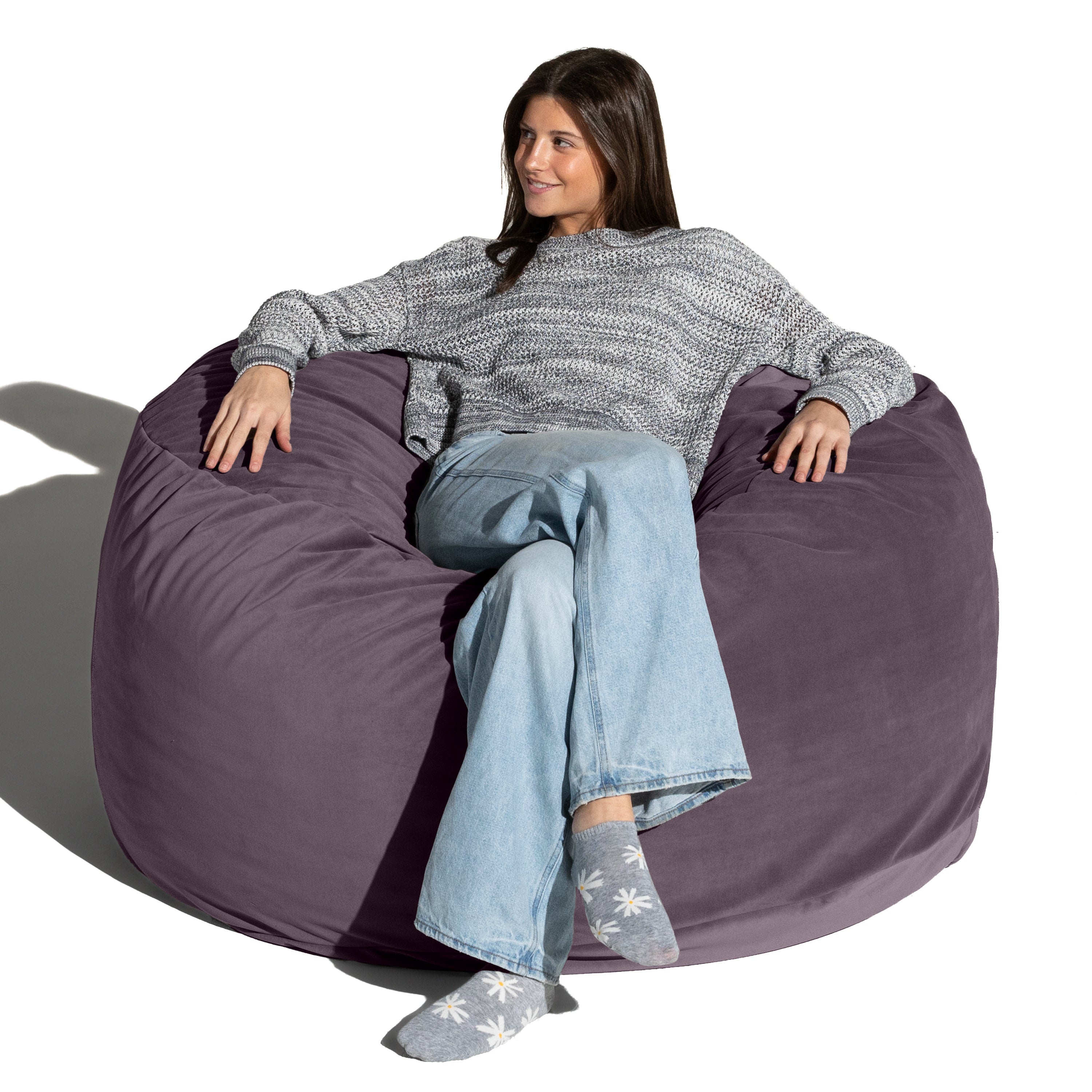 Jaxx 4 Foot Saxx - Large Round Bean Bag Chair for Adults - Lush Velvet Purple