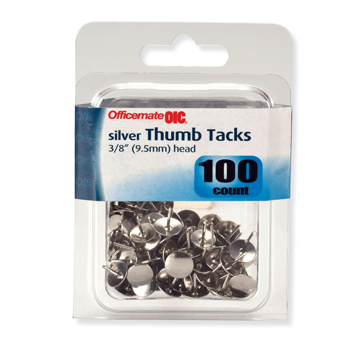 Thumb Tacks, Silver, 100/Clamshell Pack