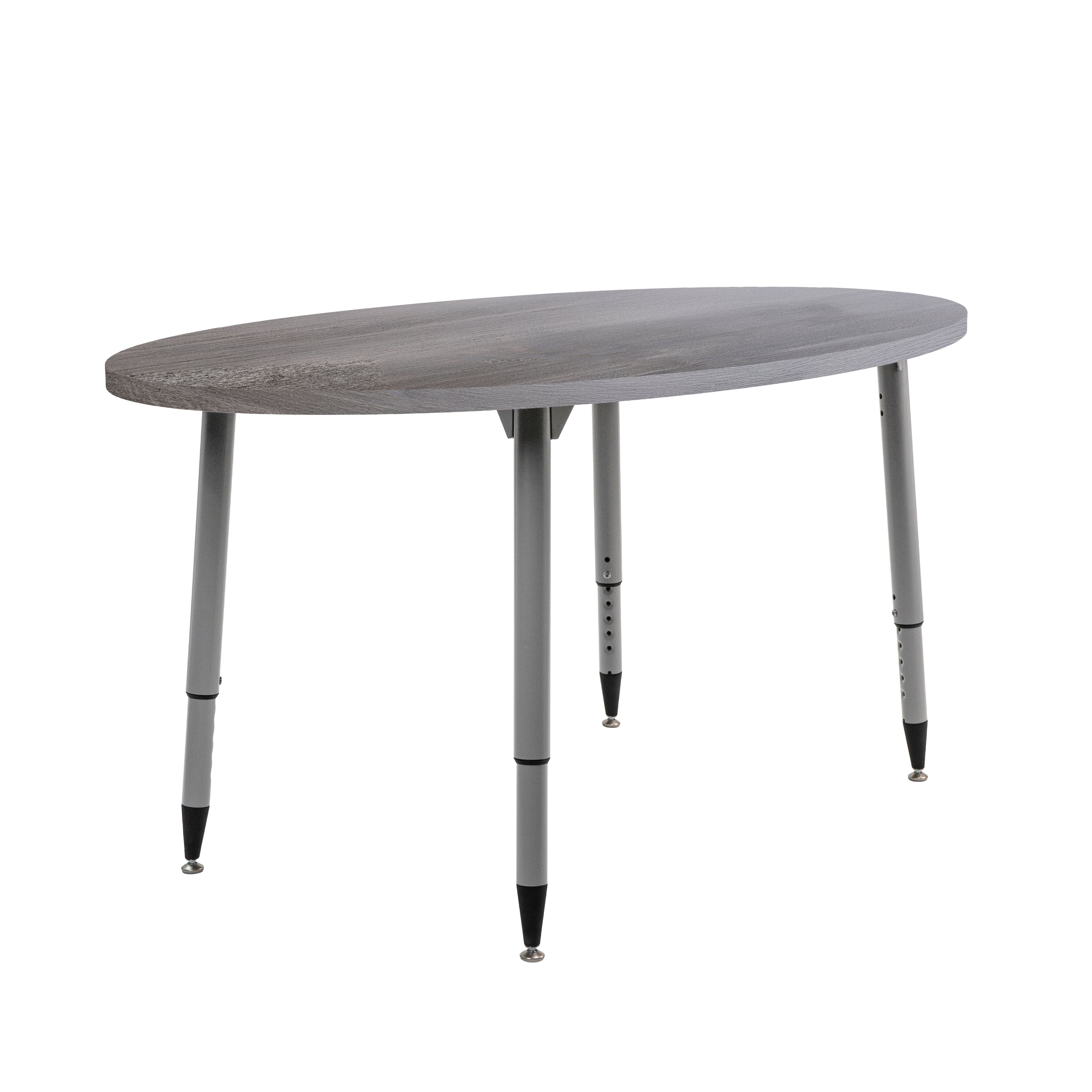 Adapte 30" x 60" Oval Woodgrain Activity Table with Adjustable Tapered Legs - Gray Wood/Silver