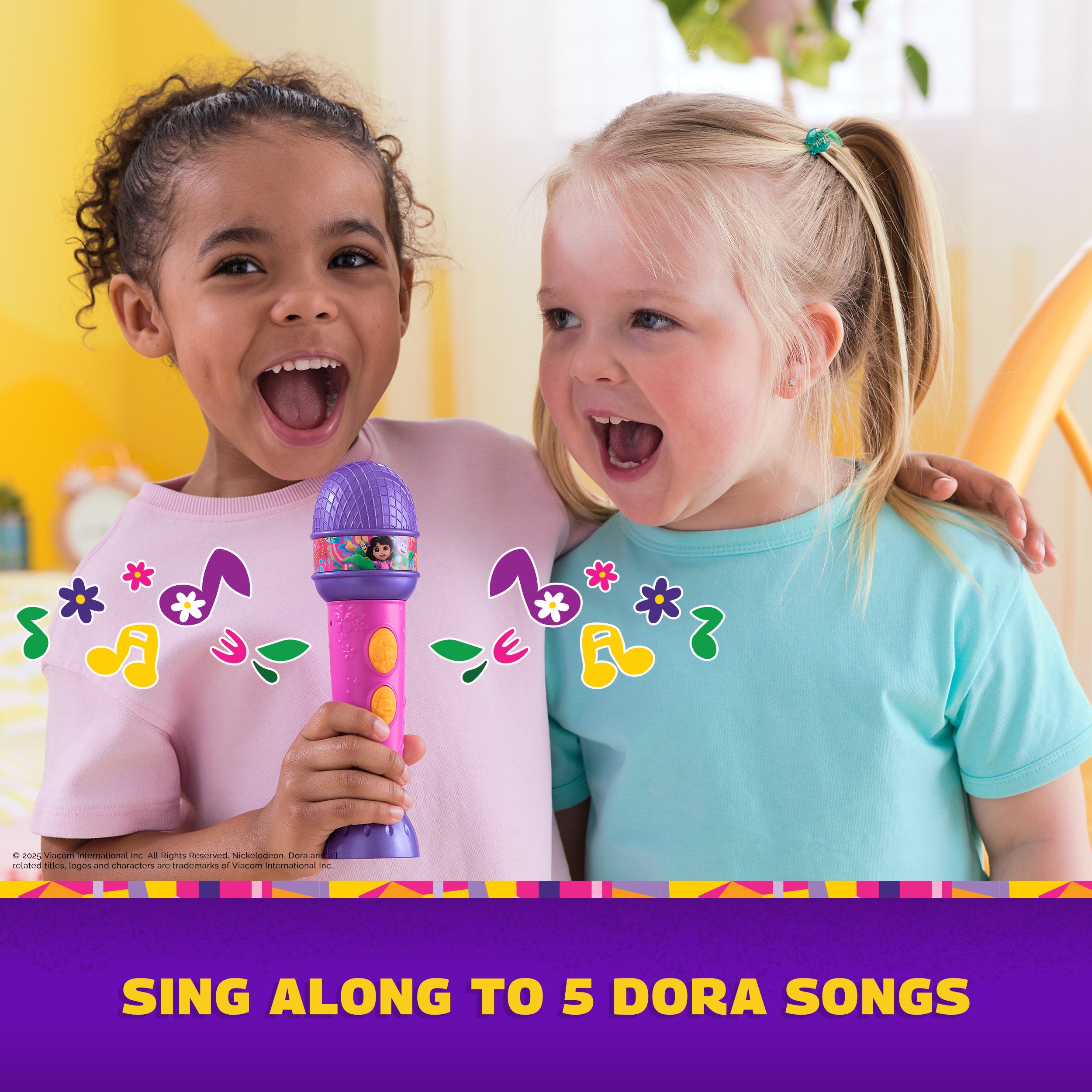 Dora, Rainforest Rhythms Microphone with Music, Sound Fx & Bilingual Phrases, Kids Toys for Girls & Boys Ages 3 and Up