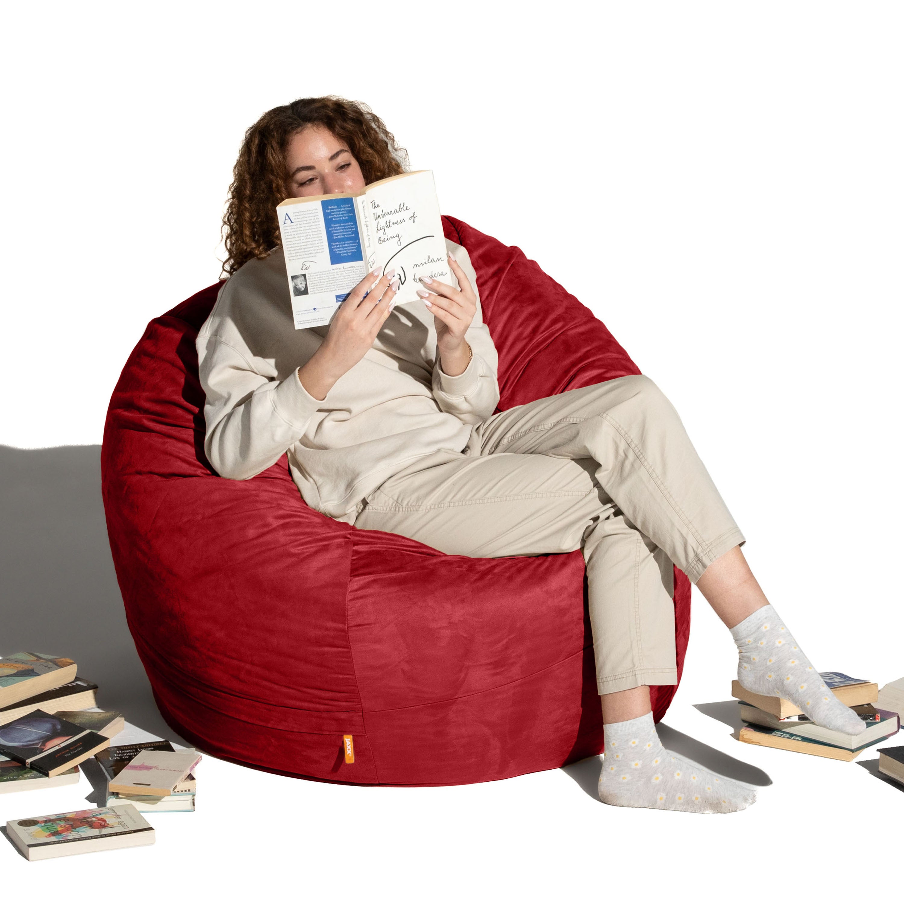 Jaxx 4 ft Round Bean Bag Chair for Adults, Cinnabar
