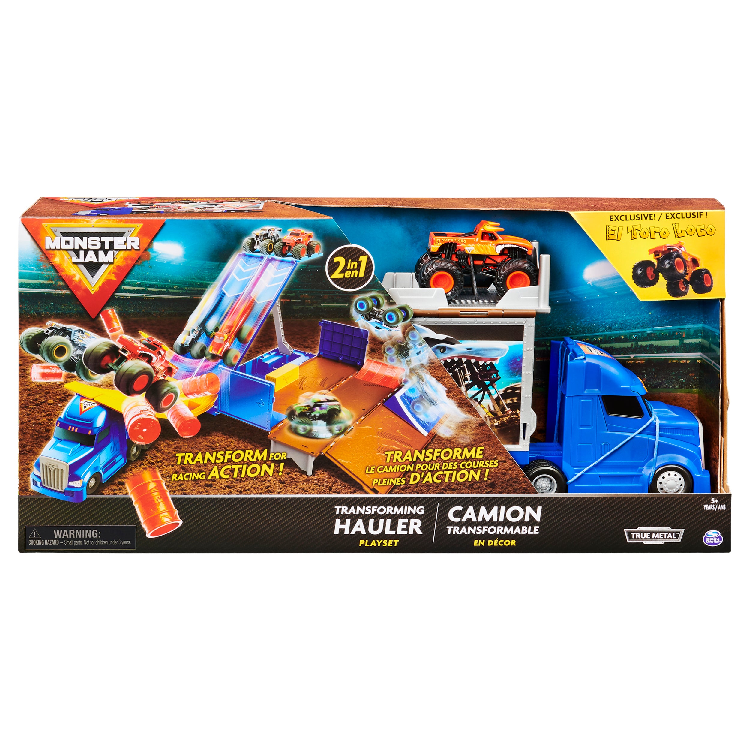 Monster Jam, Transforming Hauler Playset and Storage with Exclusive El Toro Loco Monster Truck, 1:64 Scale, Kids Toys for Boys and Girls Ages 4 and Up