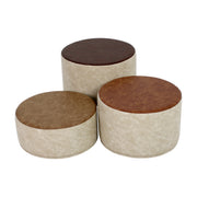 Rustic 15" Round Ottomans, 3-Piece - Distressed Assorted