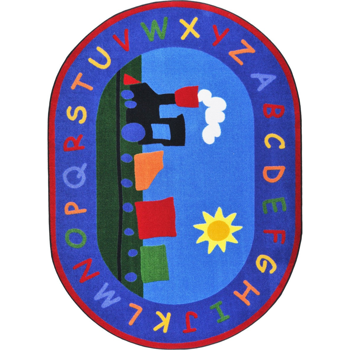Tiny Train 7'8" x 10'9" Oval area rug in color Multi