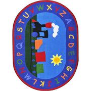 Tiny Train 10'9" x 13'2" Oval area rug in color Multi