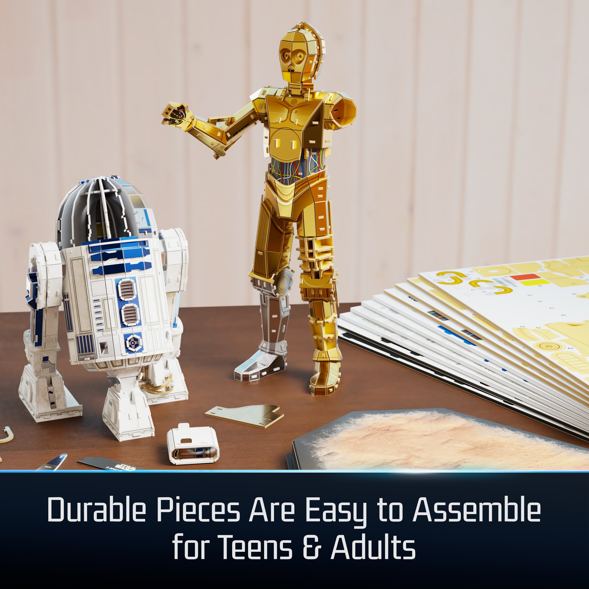 4D Build, Star Wars C-3PO & R2-D2 3D Model Kit with Stand, Star Wars Collectibles & Desk Décor, Adult Puzzles, Building Toys, 3D Puzzles for Adults & Teens, 416 Pieces, for Ages 12 & Up