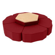 Pro Series Hexagon Ottoman Table with Petal 12" H Seating, 7-Piece Set - Crimson/Maple