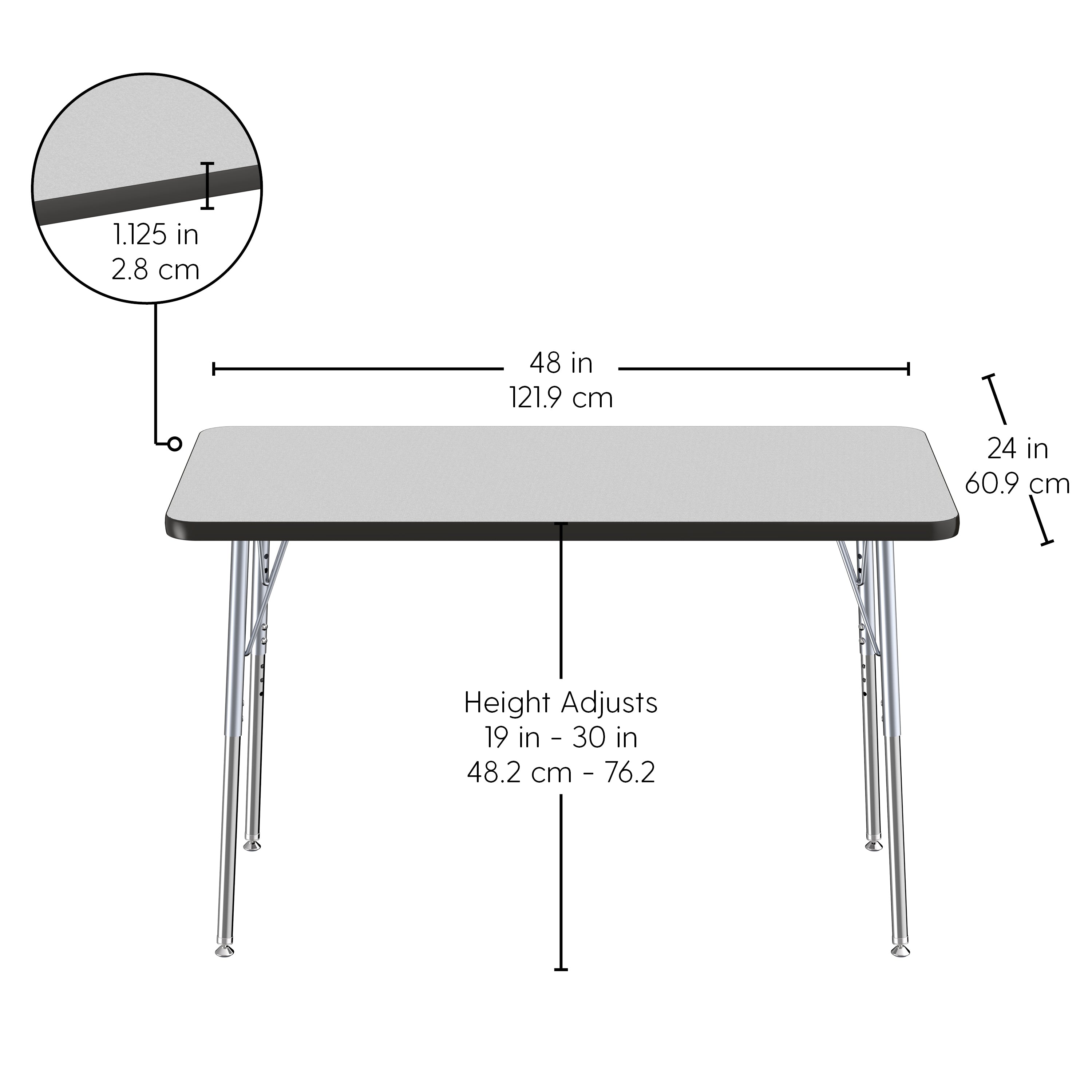 24" x 48" Rectangle T-Molding Activity Table with Adjustable Standard Swivel Glide Legs - Gray/Black/Silver