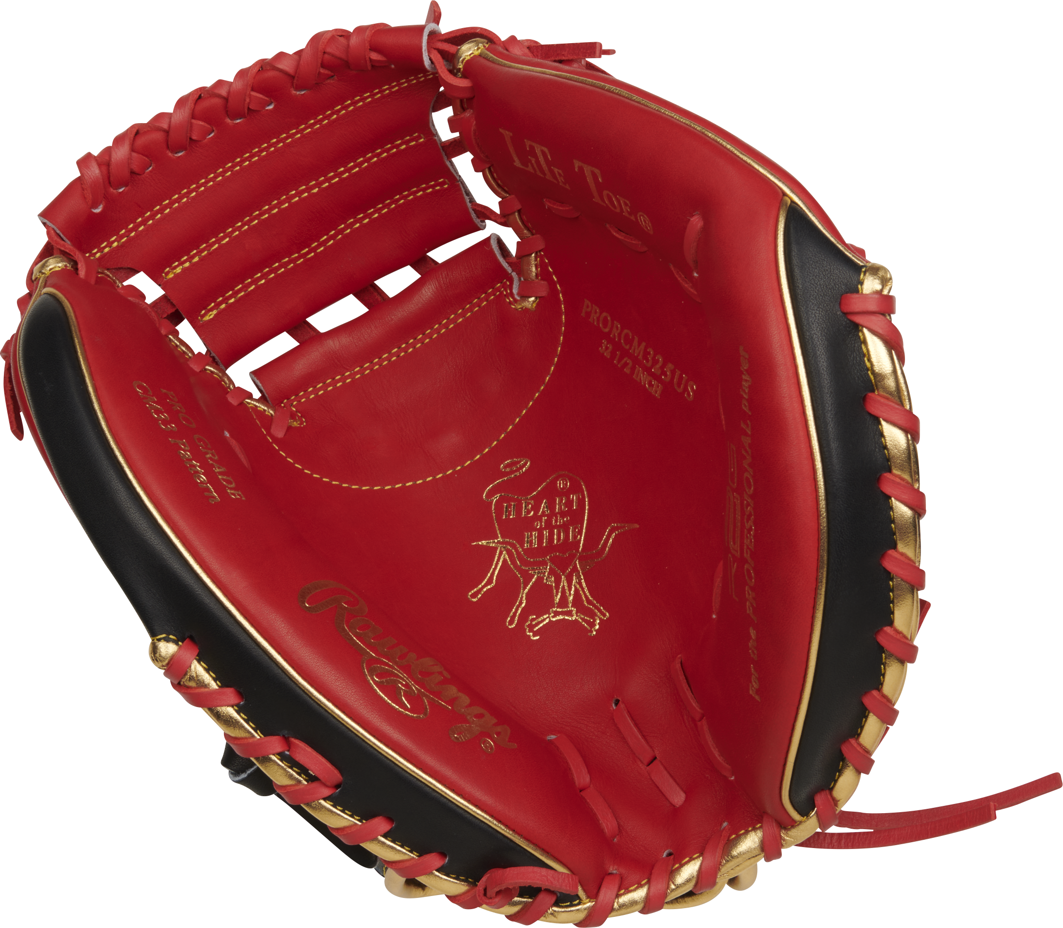 Rawlings Heart Of The Hide With Contour Technology Catchers Mitt 32.5-Inch Baseball Glove - Right Hand Thrower - Scarlet/Black