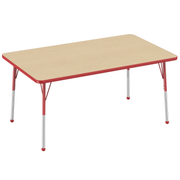 36" x 60" Rectangle T-Molding Activity Table with Adjustable Standard Ball Glide Legs - Maple/Red