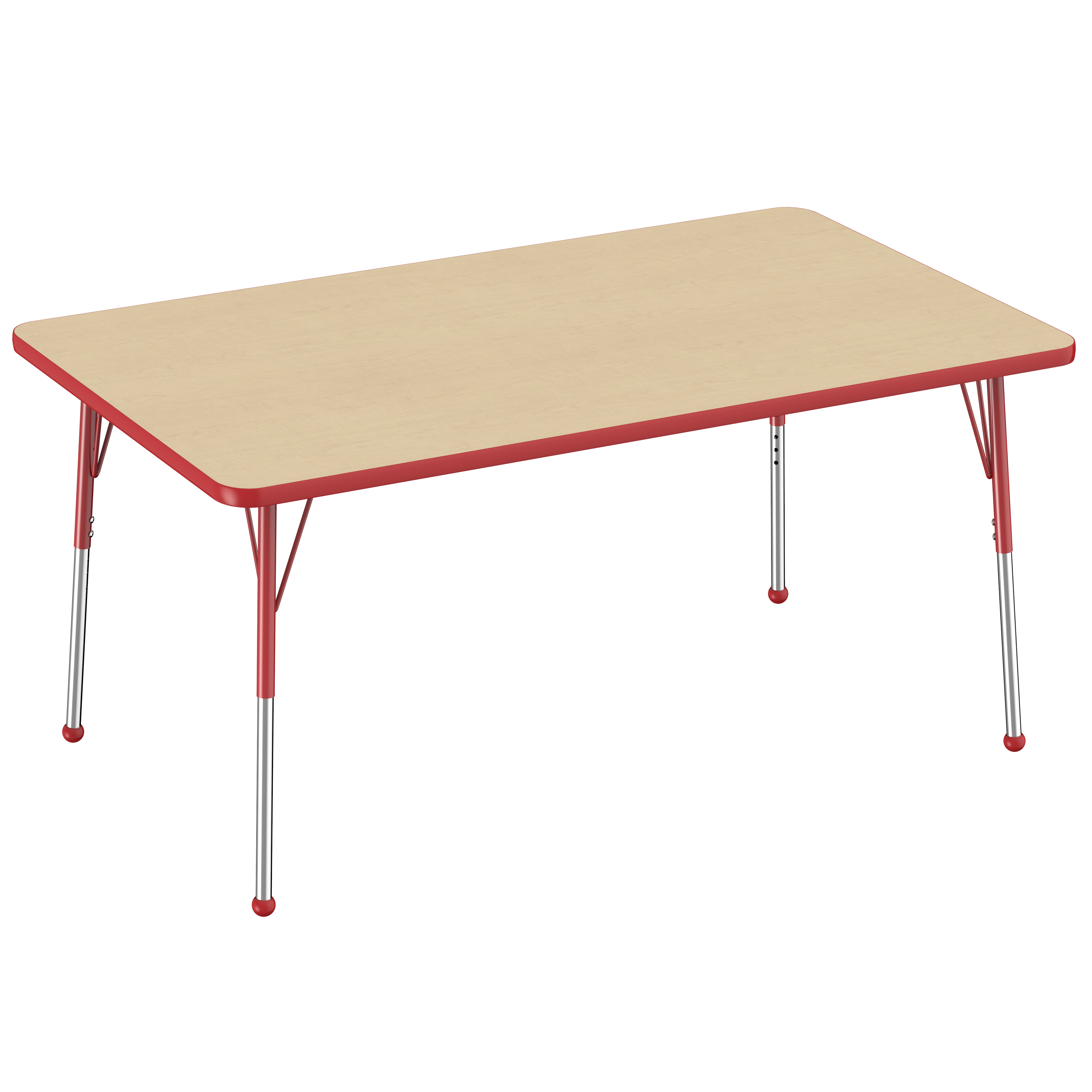 36" x 60" Rectangle T-Molding Activity Table with Adjustable Standard Ball Glide Legs - Maple/Red