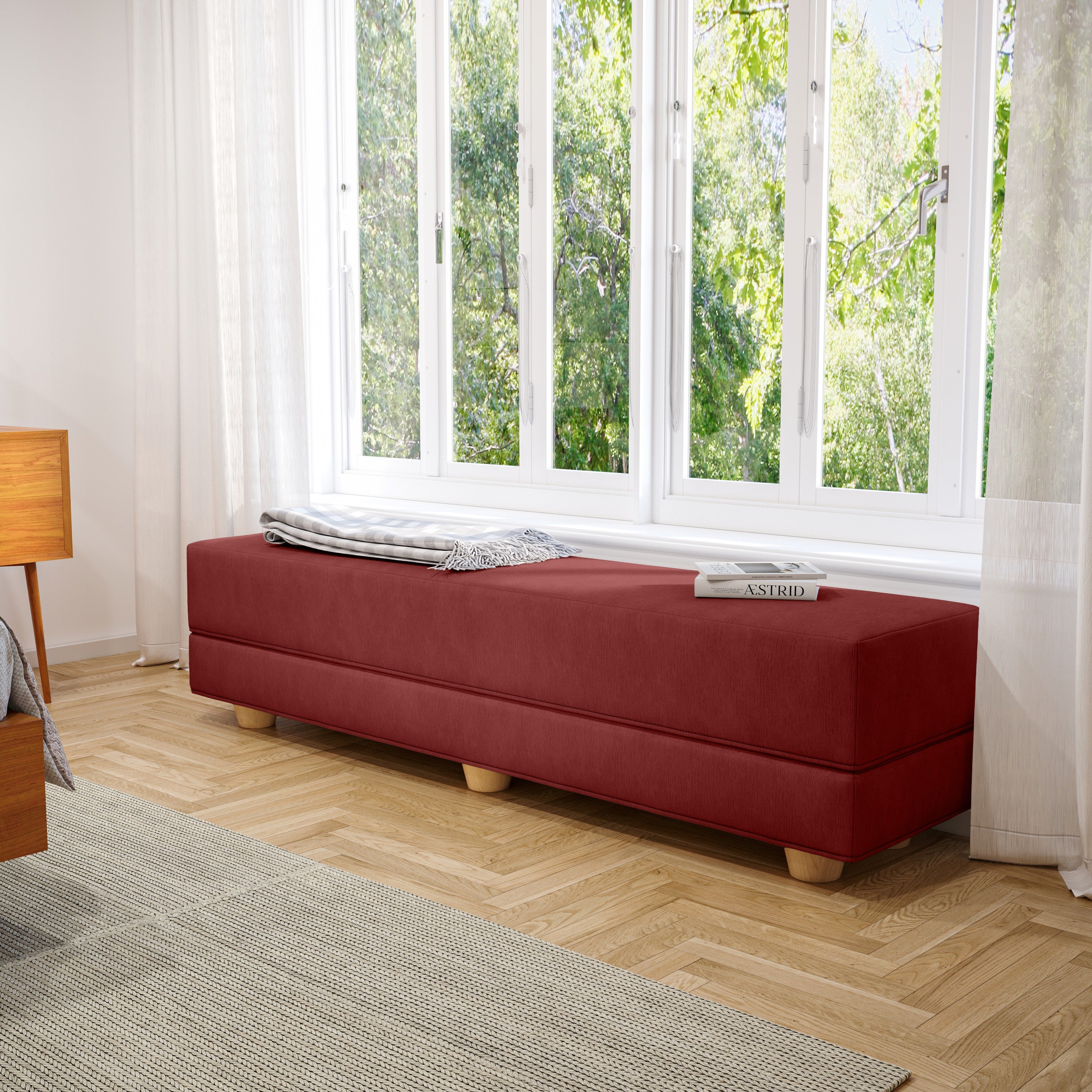 Jaxx Camden Convertible Bed Bench / Fold-Out Twin Guest Bed, Berry
