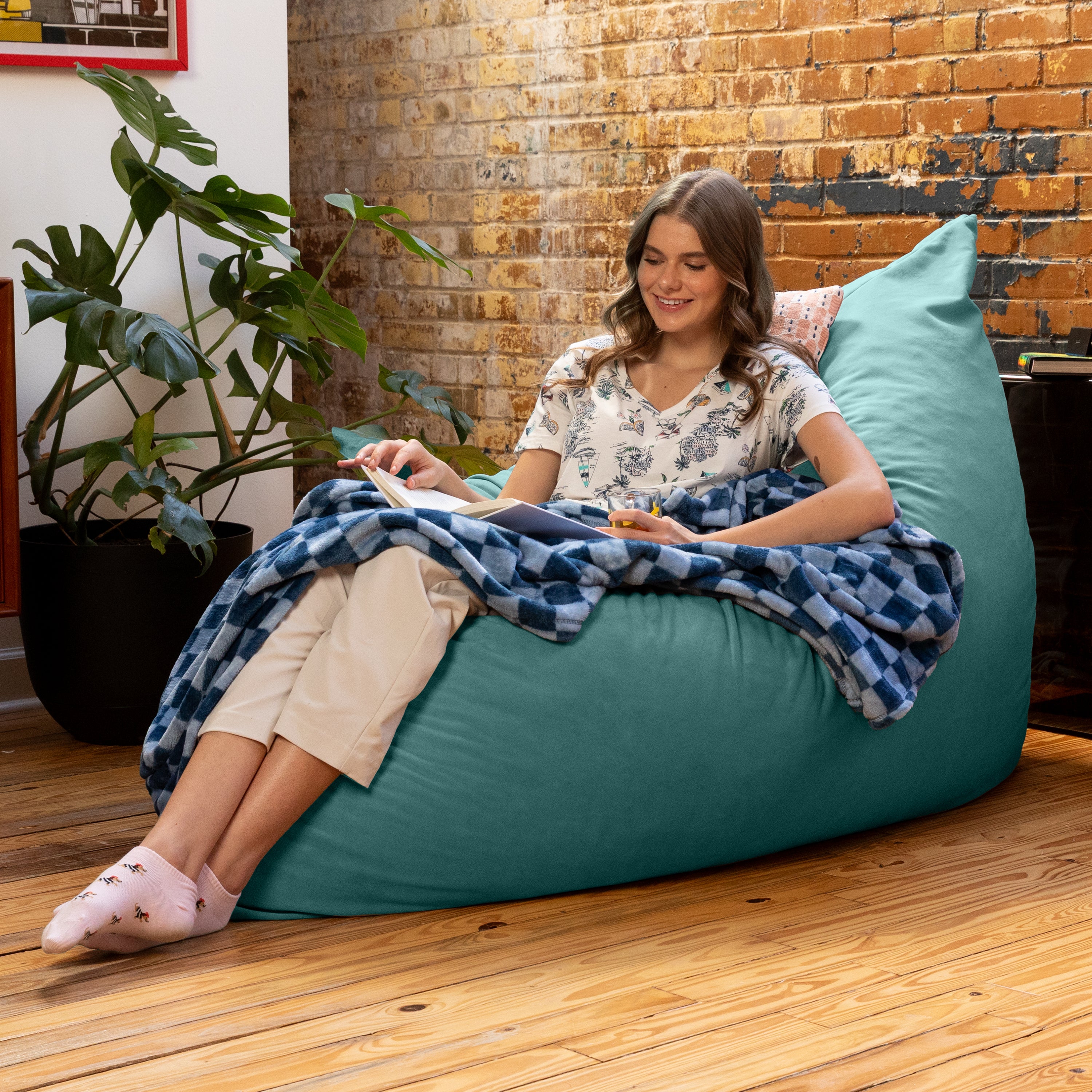 Jaxx Pillow Saxx 5.5-Foot Décor Bean Bag Giant Floor Pillow Lounge, Lush Velvet Turquoise