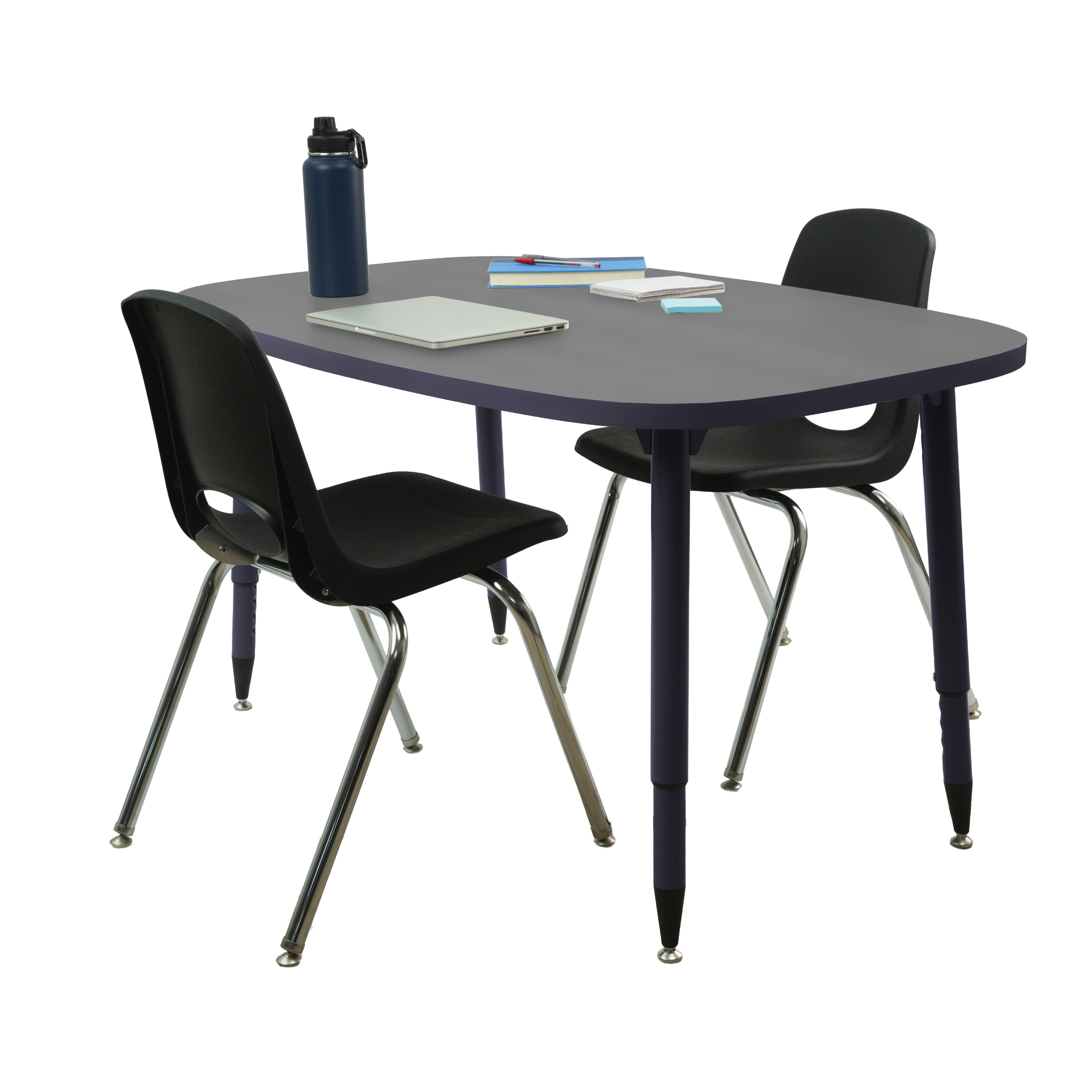 Adapte 31" x 50" Rounded Rectangle Thermofused Activity Table with Adjustable Tapered Legs - North Sea/Navy