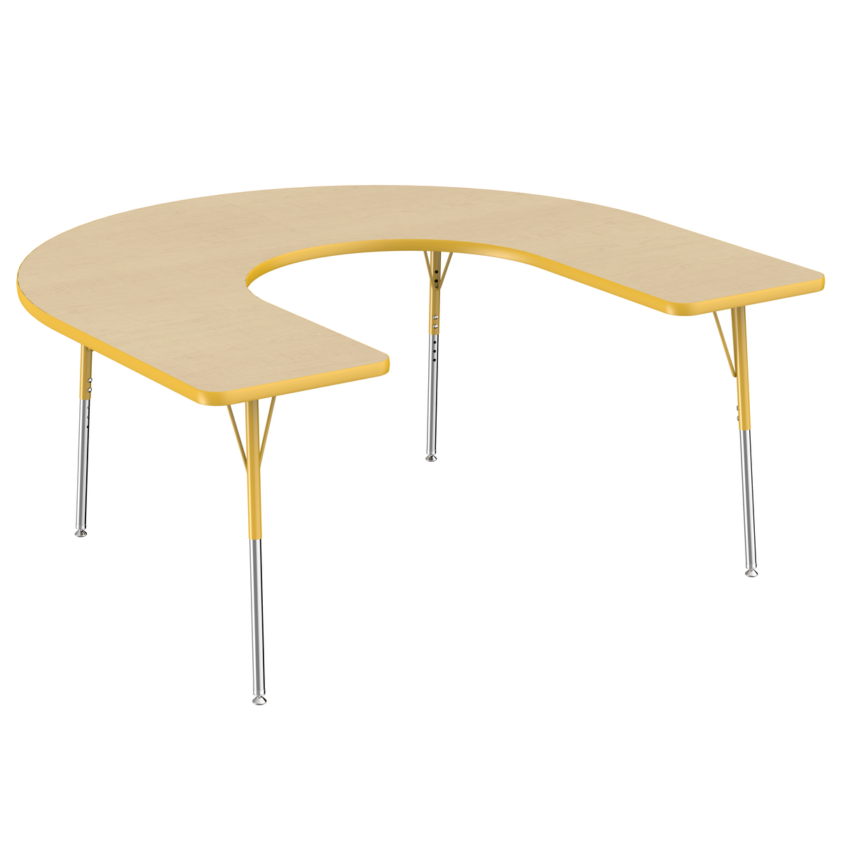 60" x 66" Horseshoe T-Molding Activity Table with Adjustable Standard Swivel Glide Legs - Maple/Yellow