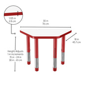 18" x 30" Trapezoid Dry-Erase Activity Table with Adjustable Chunky Legs - Whiteboard/Red