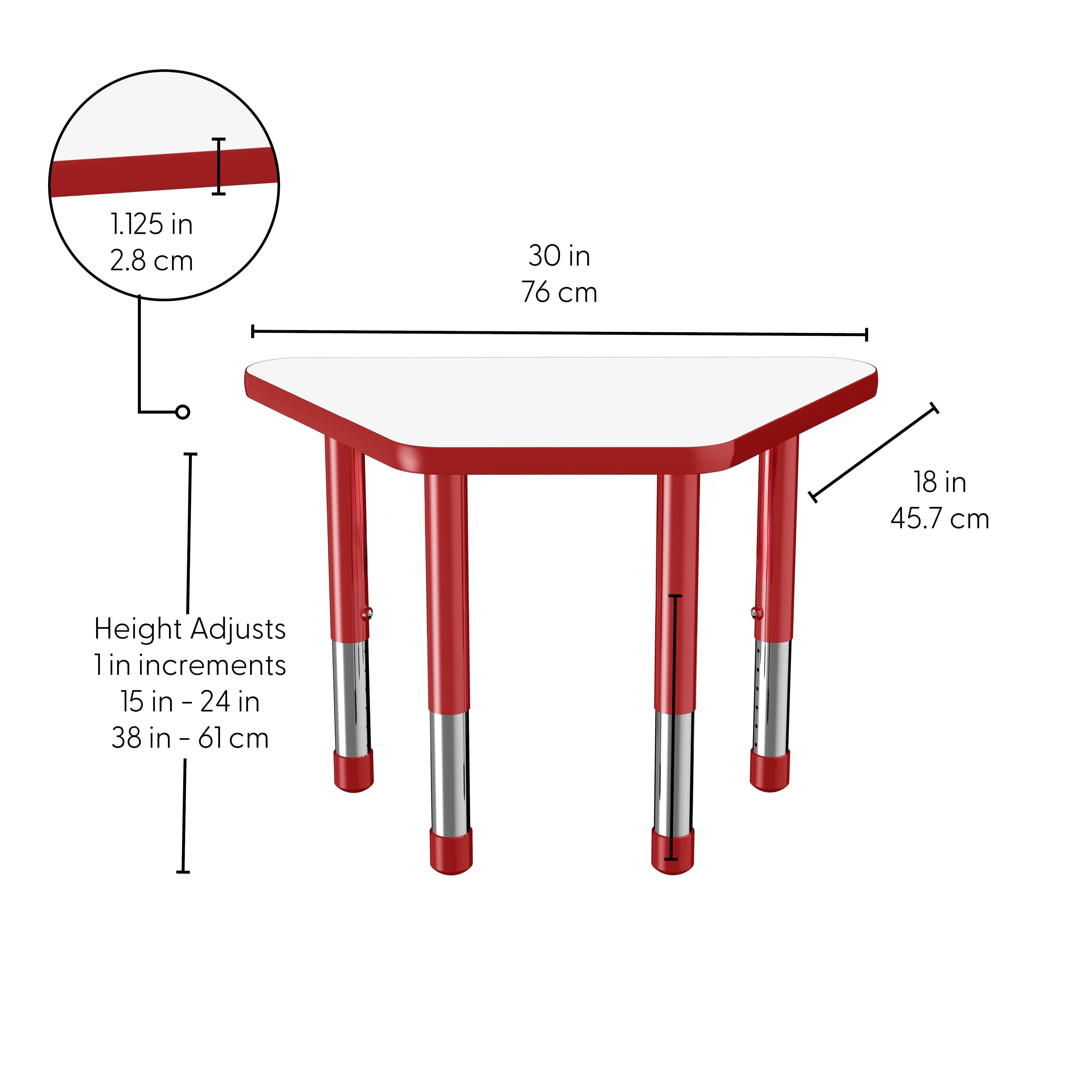 18" x 30" Trapezoid Dry-Erase Activity Table with Adjustable Chunky Legs - Whiteboard/Red