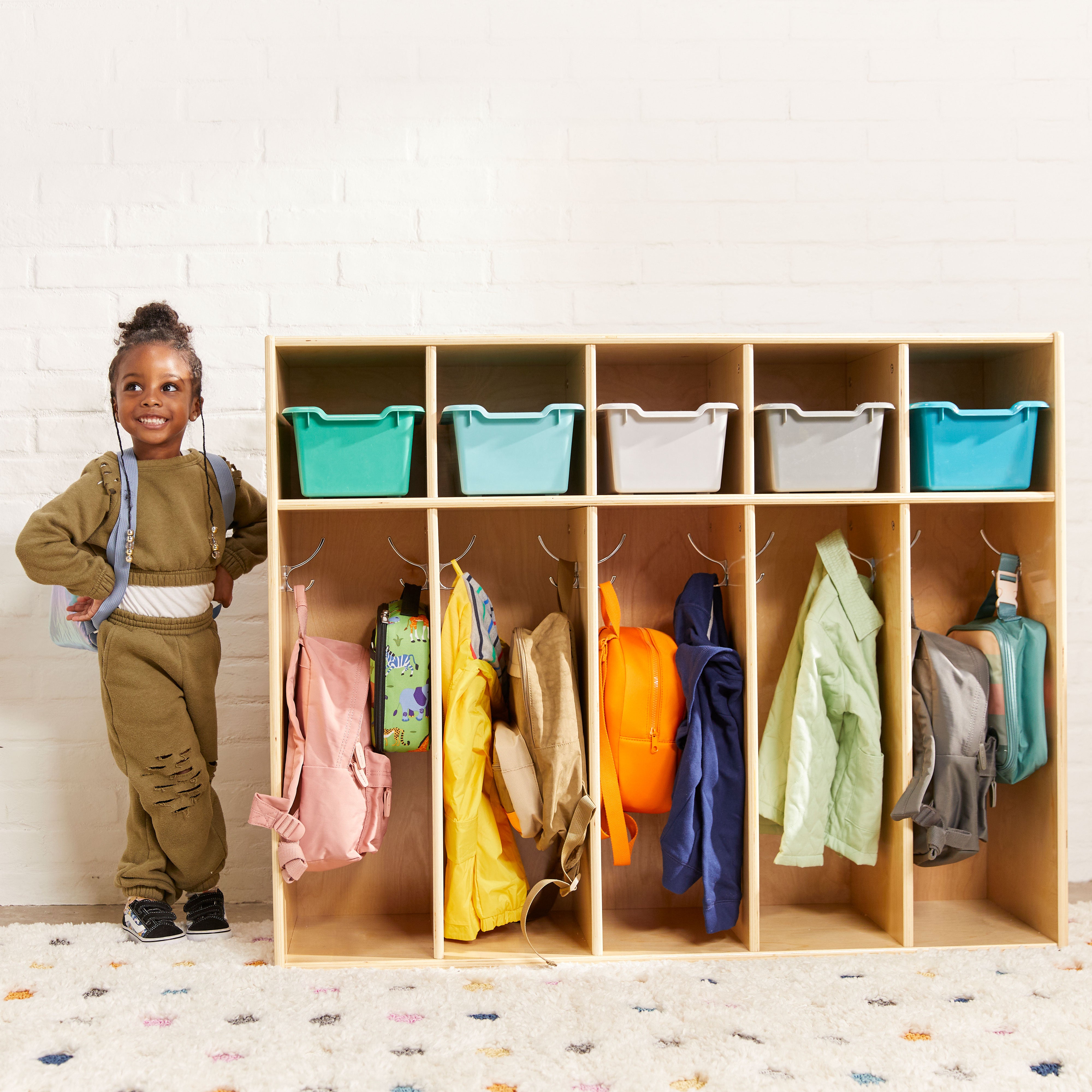 Streamline 5-Section Toddler Coat Locker - Natural
