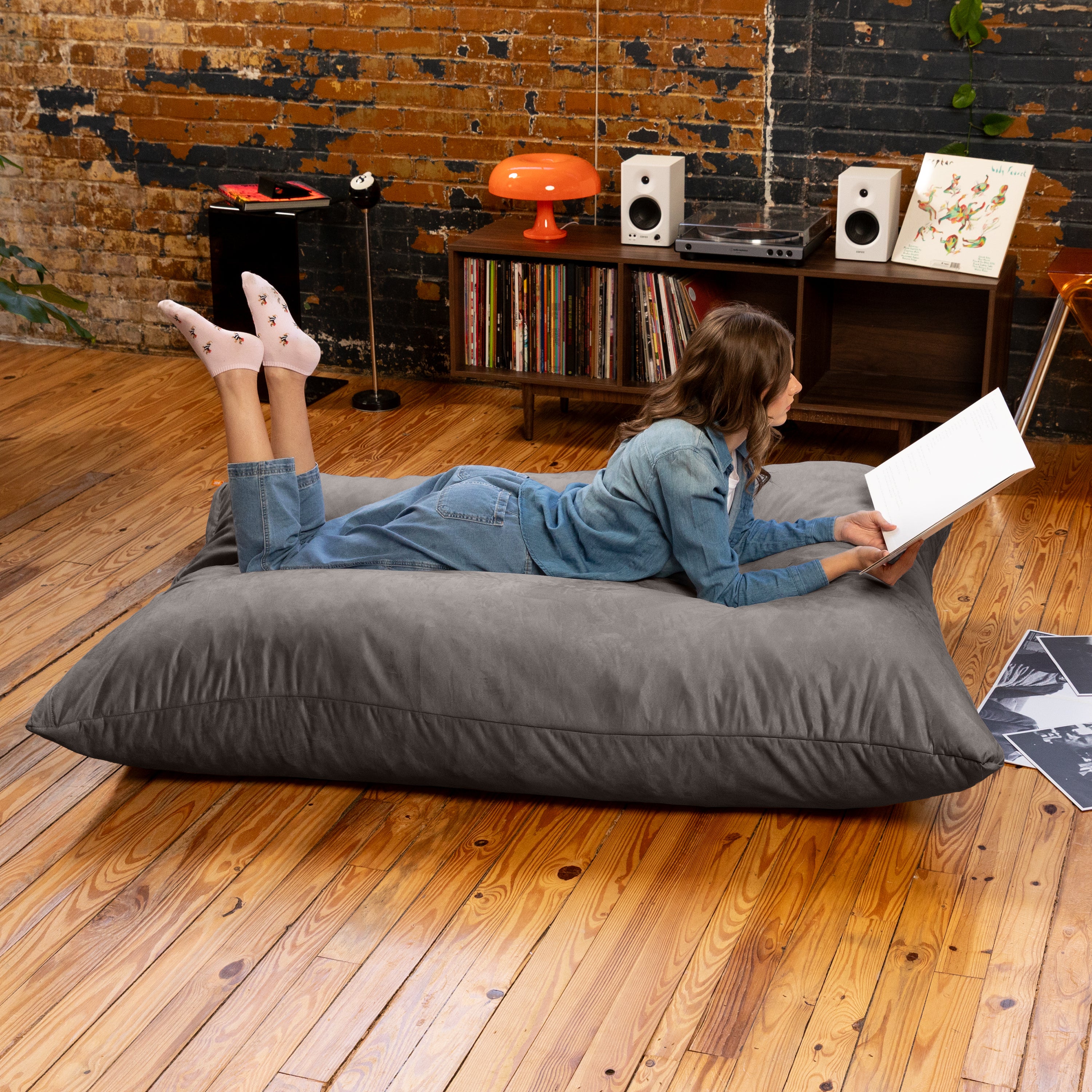 Jaxx Pillow Saxx 5.5-Foot - Huge Bean Bag Floor Pillow and Lounger, Charcoal