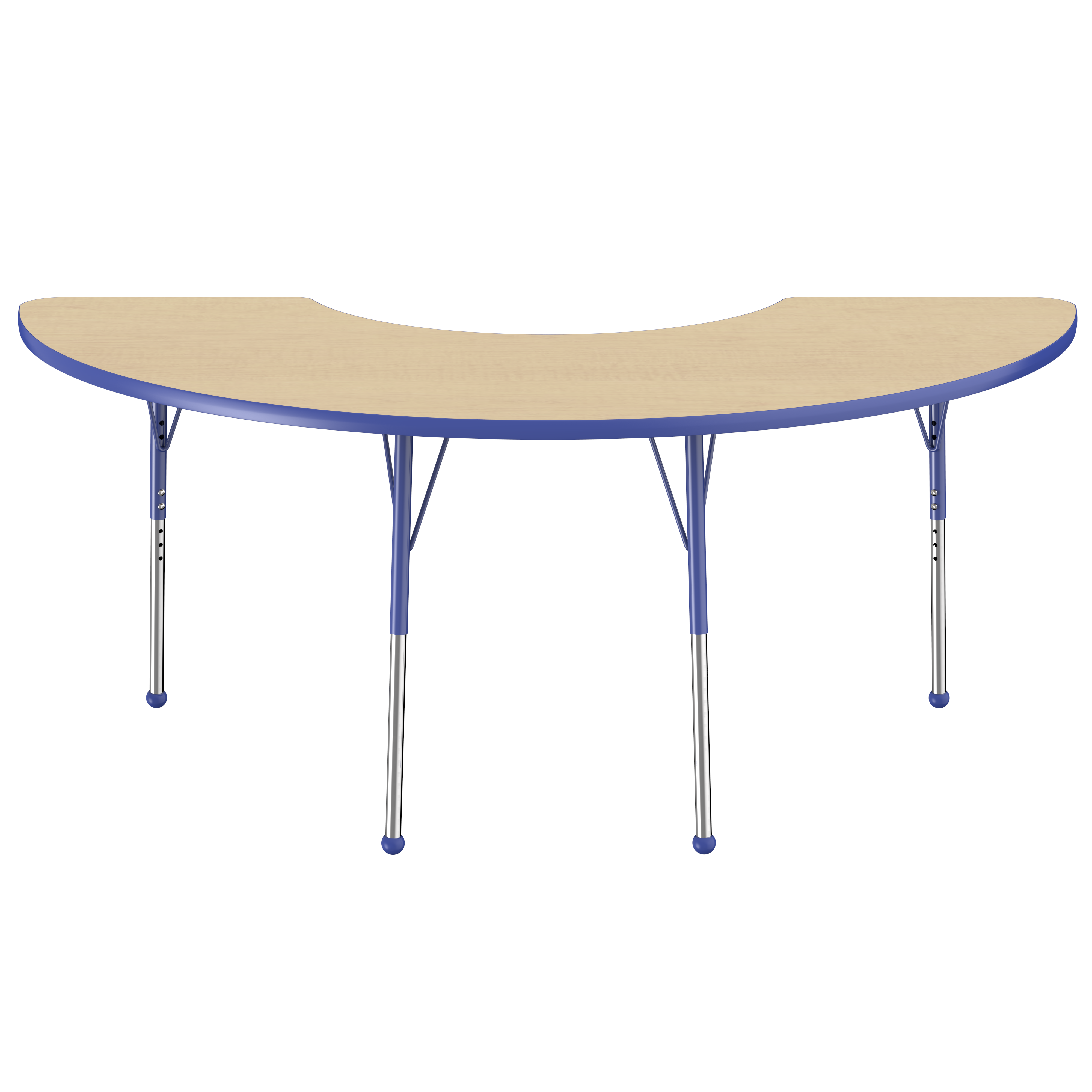 36" x 72" Half Moon T-Molding Activity Table with Adjustable Standard Ball Glide Legs - Maple/Blue