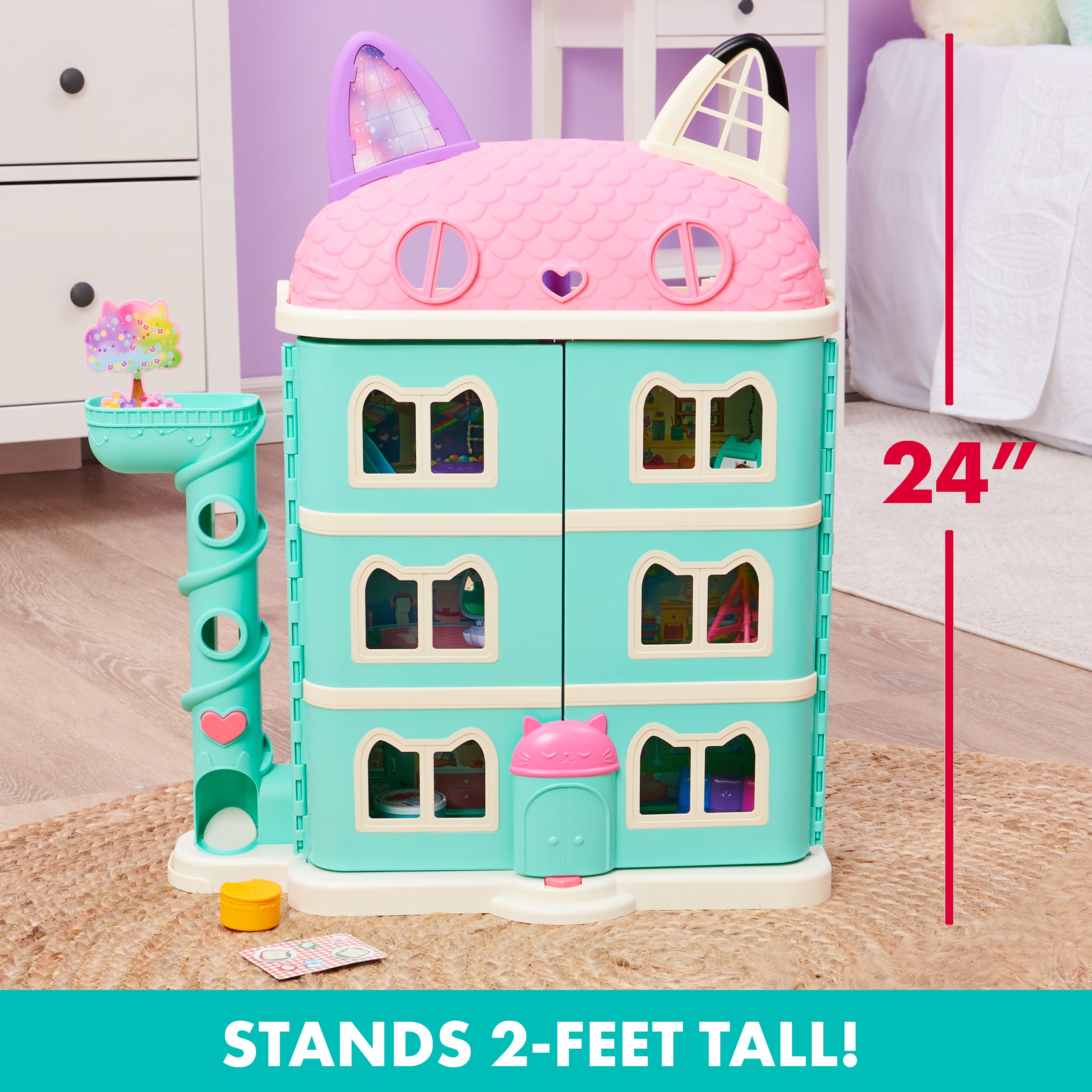 Gabby’s Dollhouse, Purrfect Dollhouse with 2 Toy Figures, 8 Furniture Pieces, 3 Accessories, 2 Deliveries and Sounds, Kids Toys for Ages 3 and up