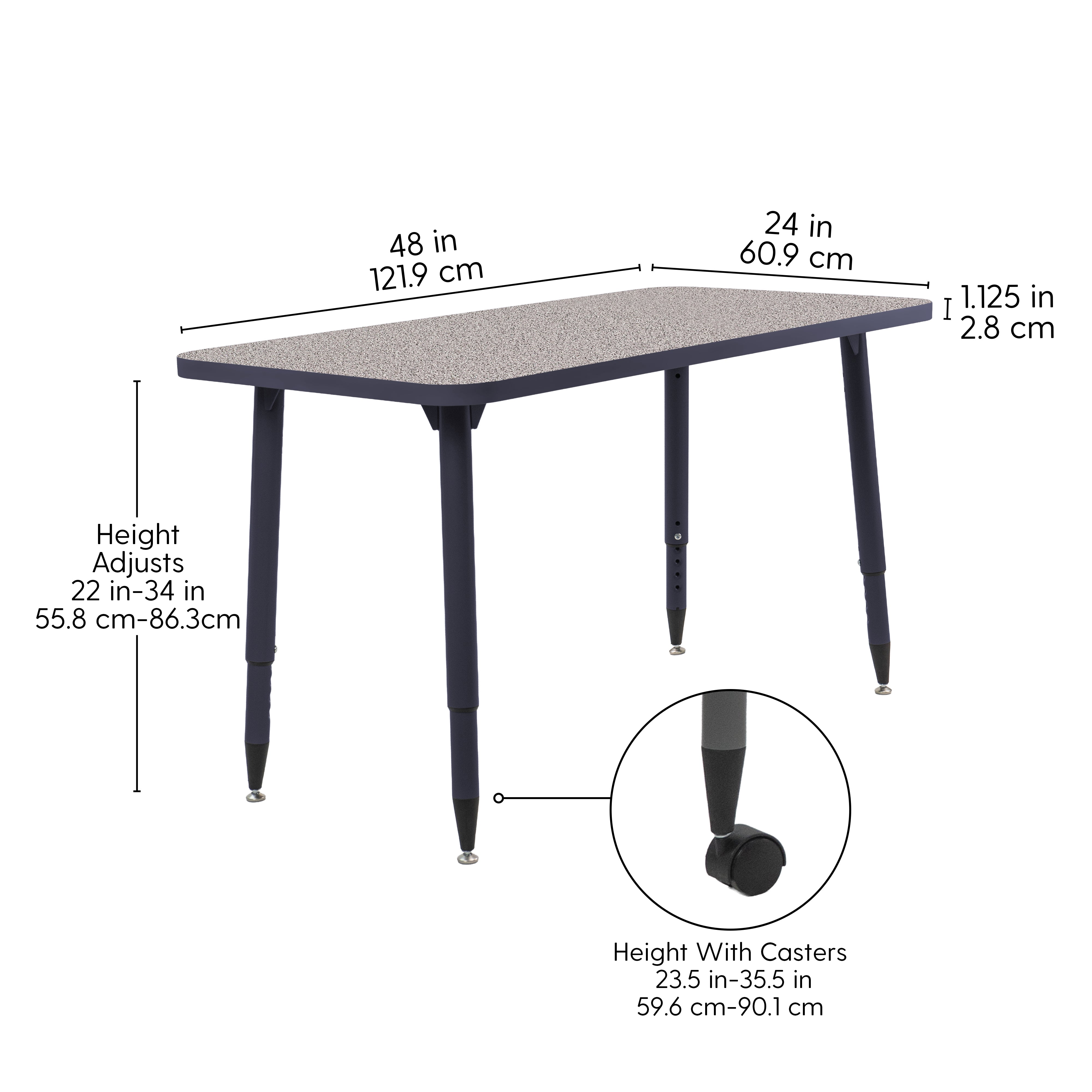 Adapte 24" x 48" Rectangle Thermofused Activity Table with Adjustable Tapered Legs - Gray/Navy