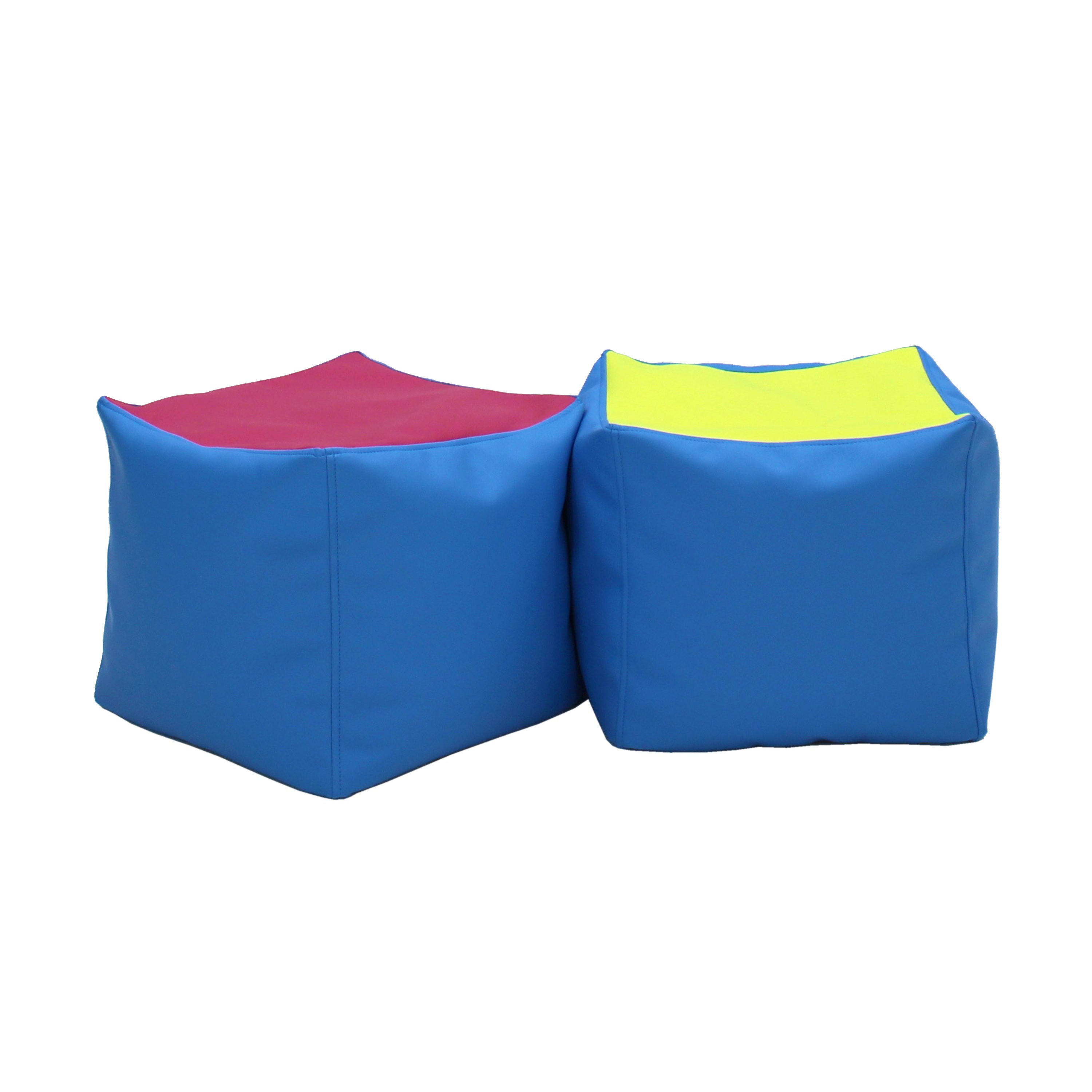 SoftScape Square Bean Bag Pouf 14in Height, 2-Piece - Lime/Raspberry