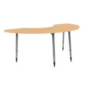 Adapte 36" x 72" Half Moon Woodgrain Activity Table with Adjustable Tapered Legs - Maple Grain/Silver