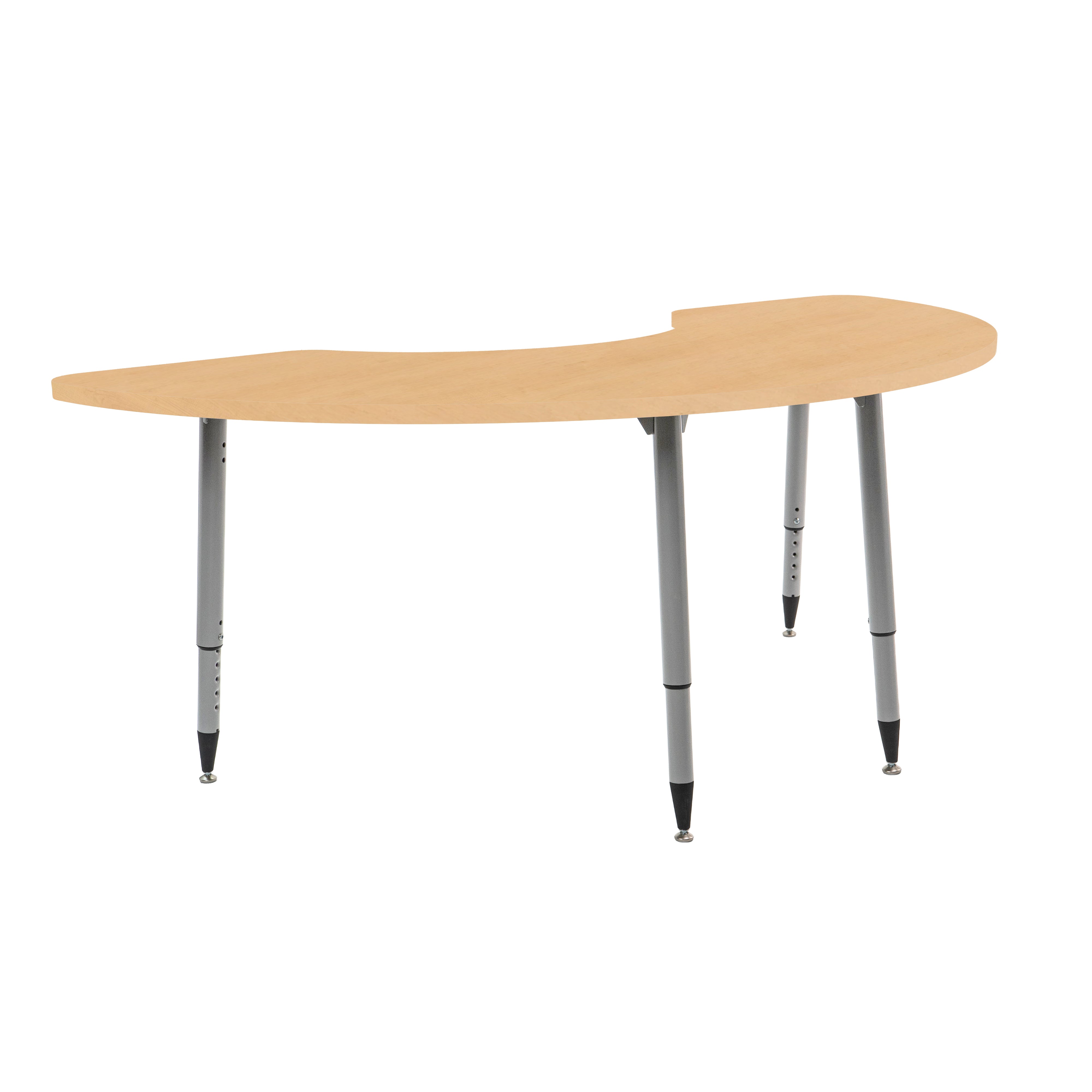 Adapte 36" x 72" Half Moon Woodgrain Activity Table with Adjustable Tapered Legs - Maple Grain/Silver