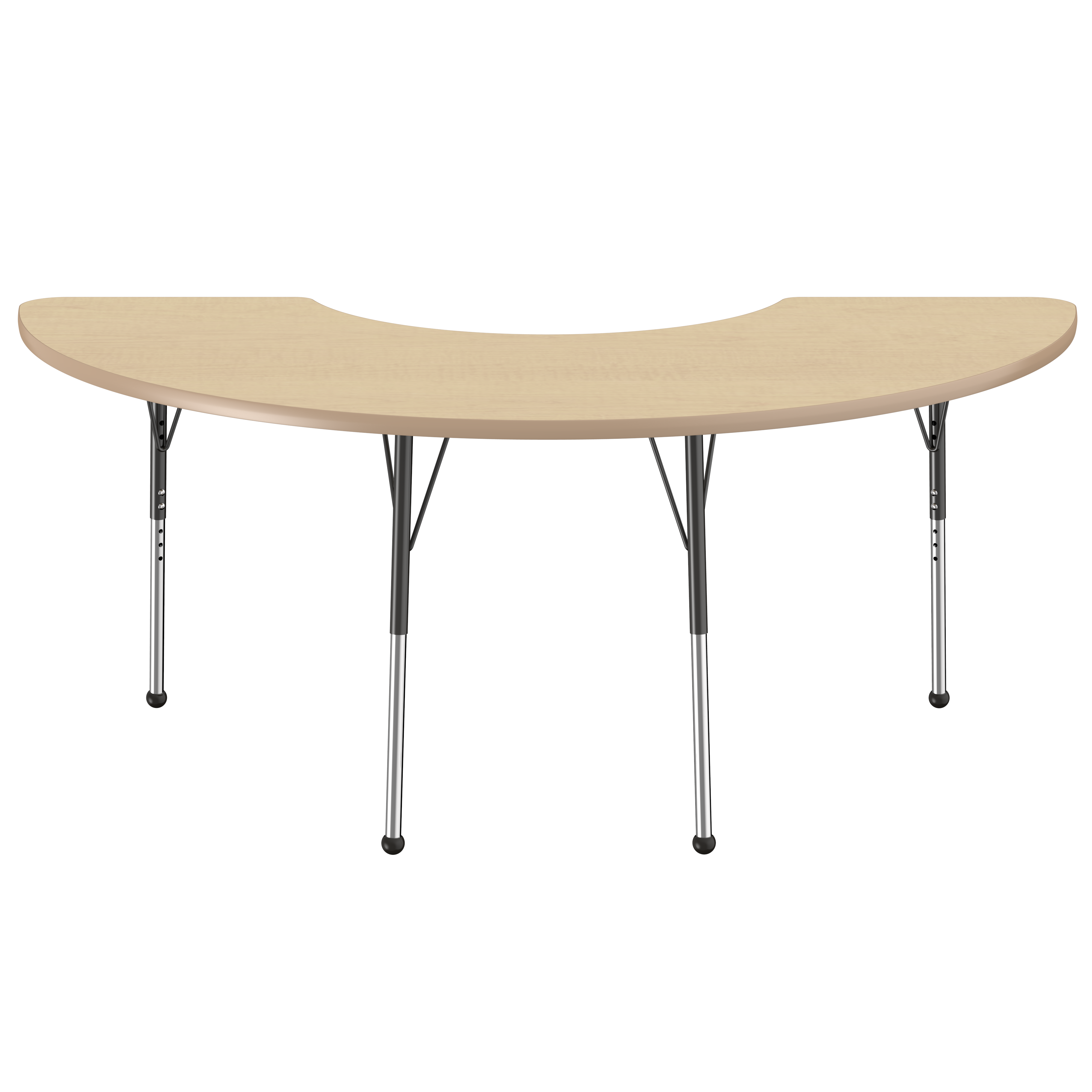 36" x 72" Half Moon T-Molding Activity Table with Adjustable Standard Ball Glide Legs - Maple/Maple/Black