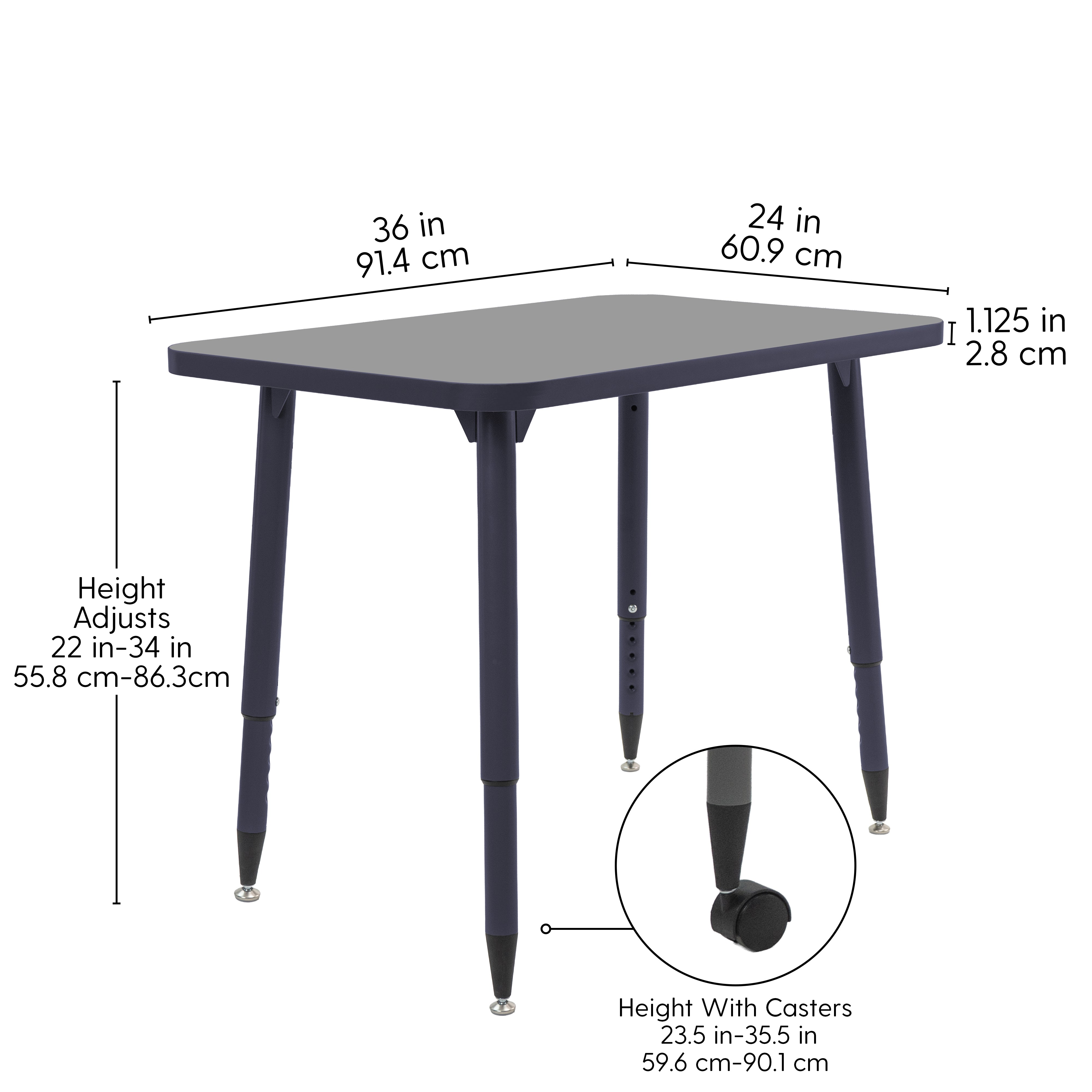 Adapte 24" x 36" Rectangle Thermofused Activity Table with Adjustable Tapered Legs - North Sea/Navy