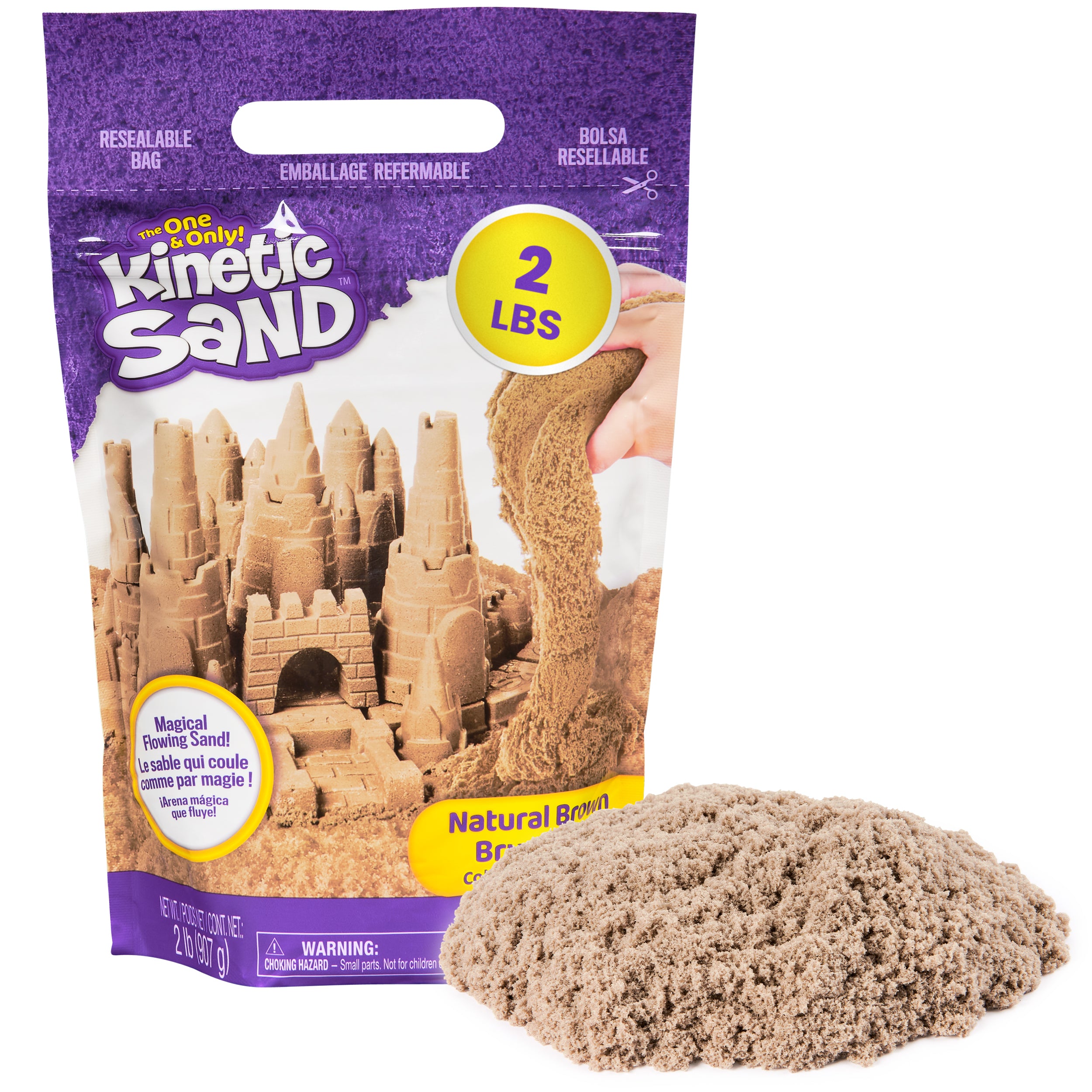 Kinetic Sand, 2lb Brown Play Sand, Moldable Sensory Toys for Kids, Resealable Bag Packaging May Vary, for Ages 3 and up