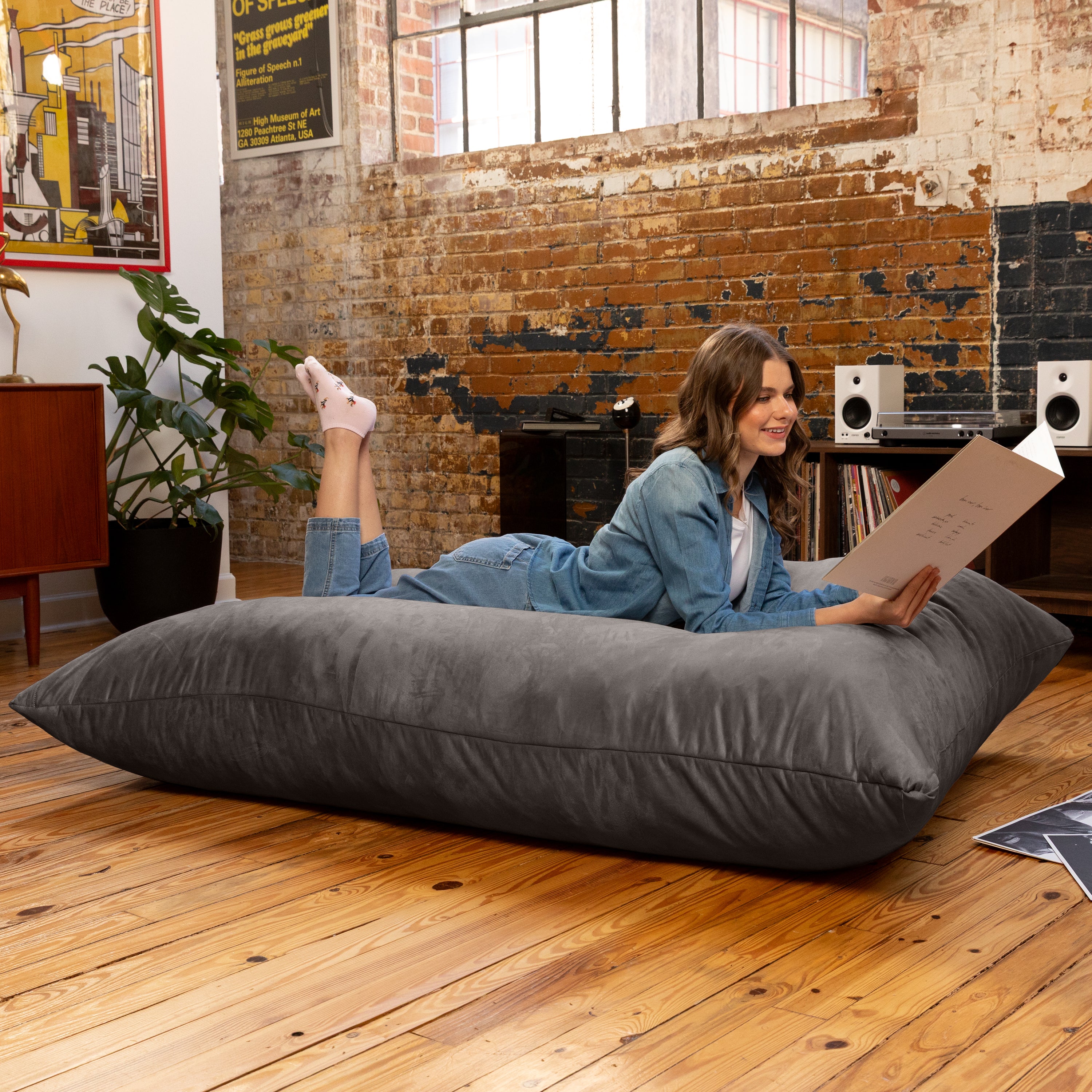 Jaxx Pillow Saxx 5.5-Foot - Huge Bean Bag Floor Pillow and Lounger, Charcoal