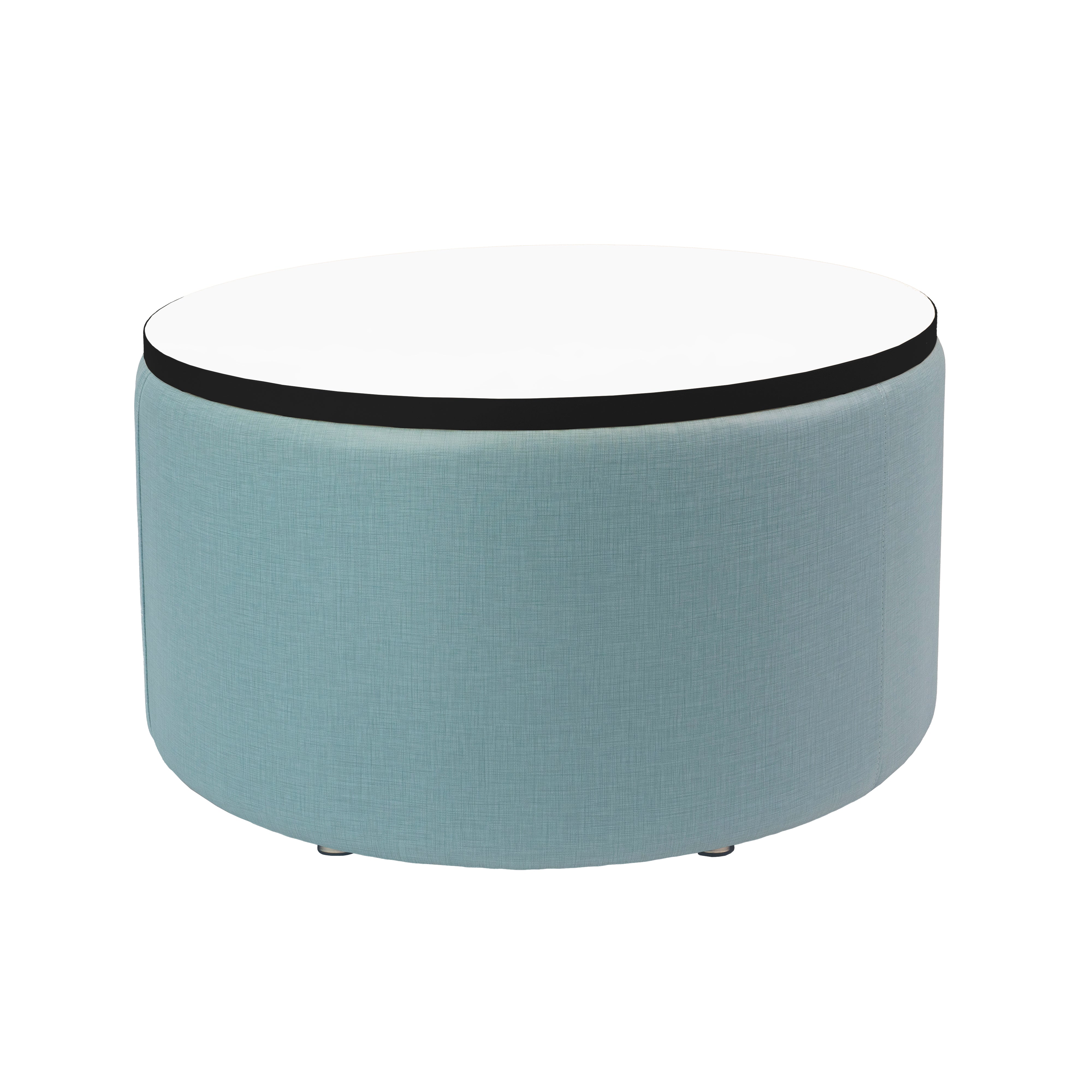 Pro Series Upholstered 30" Round Dry-Erase Ottoman Table 18" Height - Sky Blue Crosshatch/Whiteboard