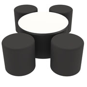 Pro Series Dry-Erase 30" Round Ottoman Table with Round 18" H Seating, 5-Piece Set - Black/Whiteboard