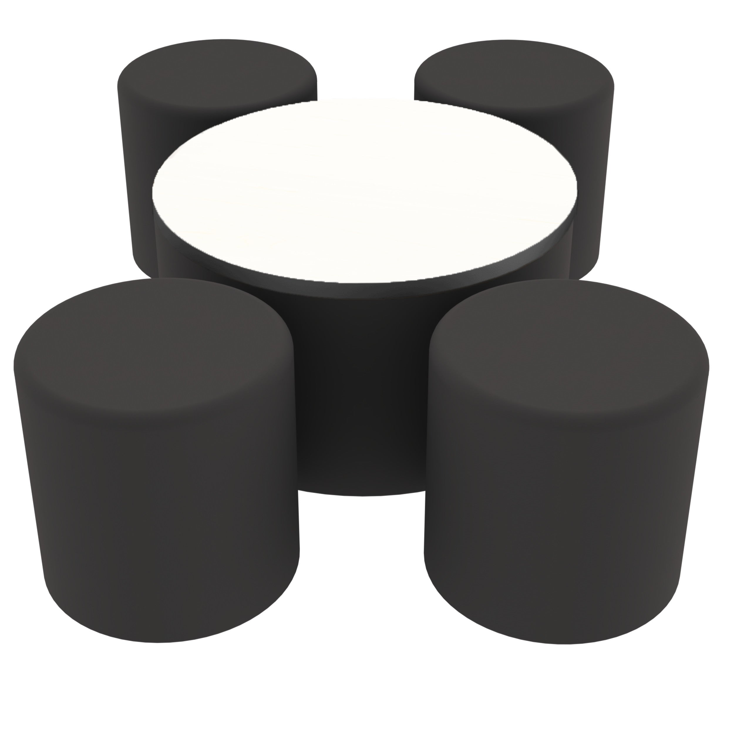 Pro Series Dry-Erase 30" Round Ottoman Table with Round 18" H Seating, 5-Piece Set - Black/Whiteboard