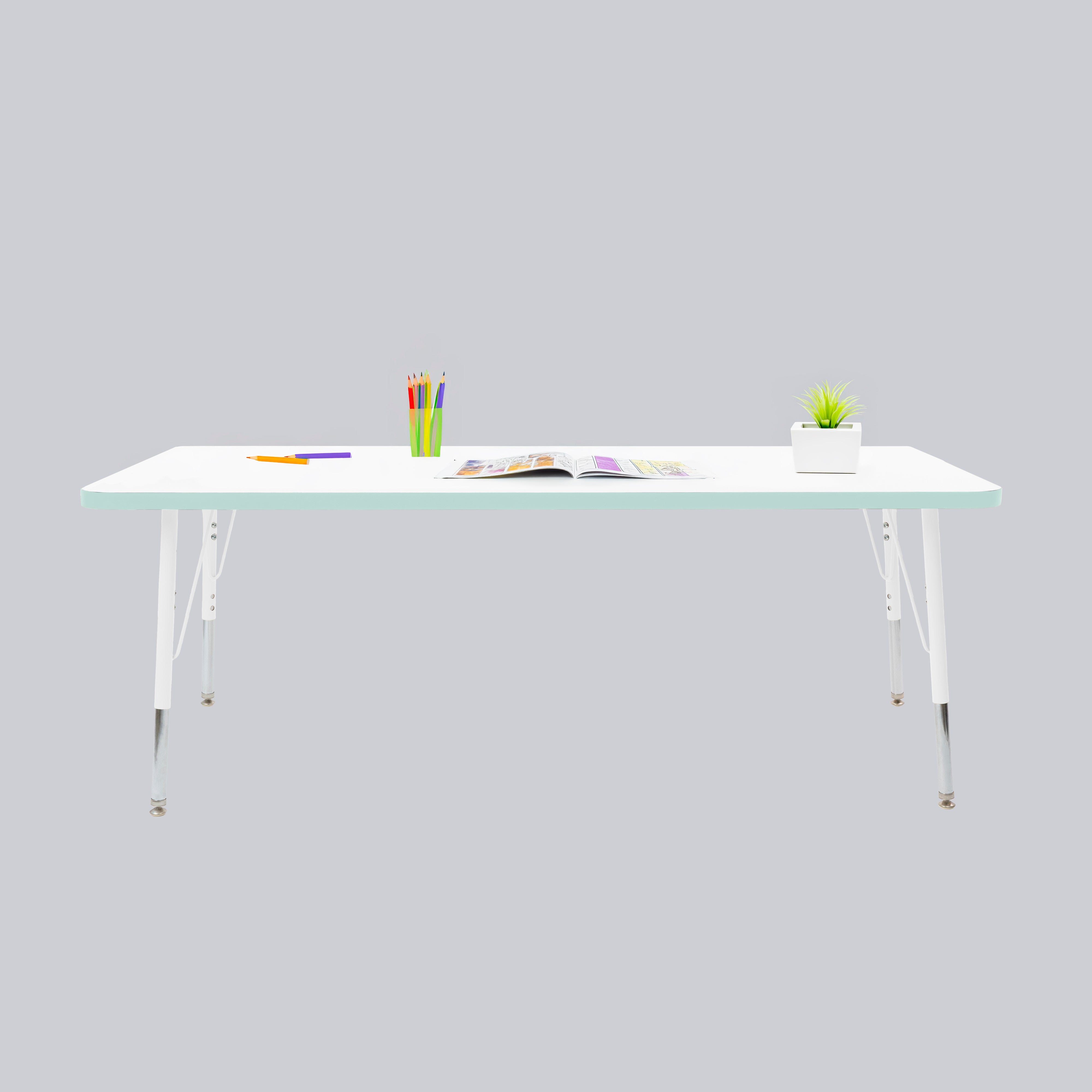 30" x 60" Rectangle Thermofused Activity Table with Adjustable Standard Swivel Glide Legs - White/Seafoam/White