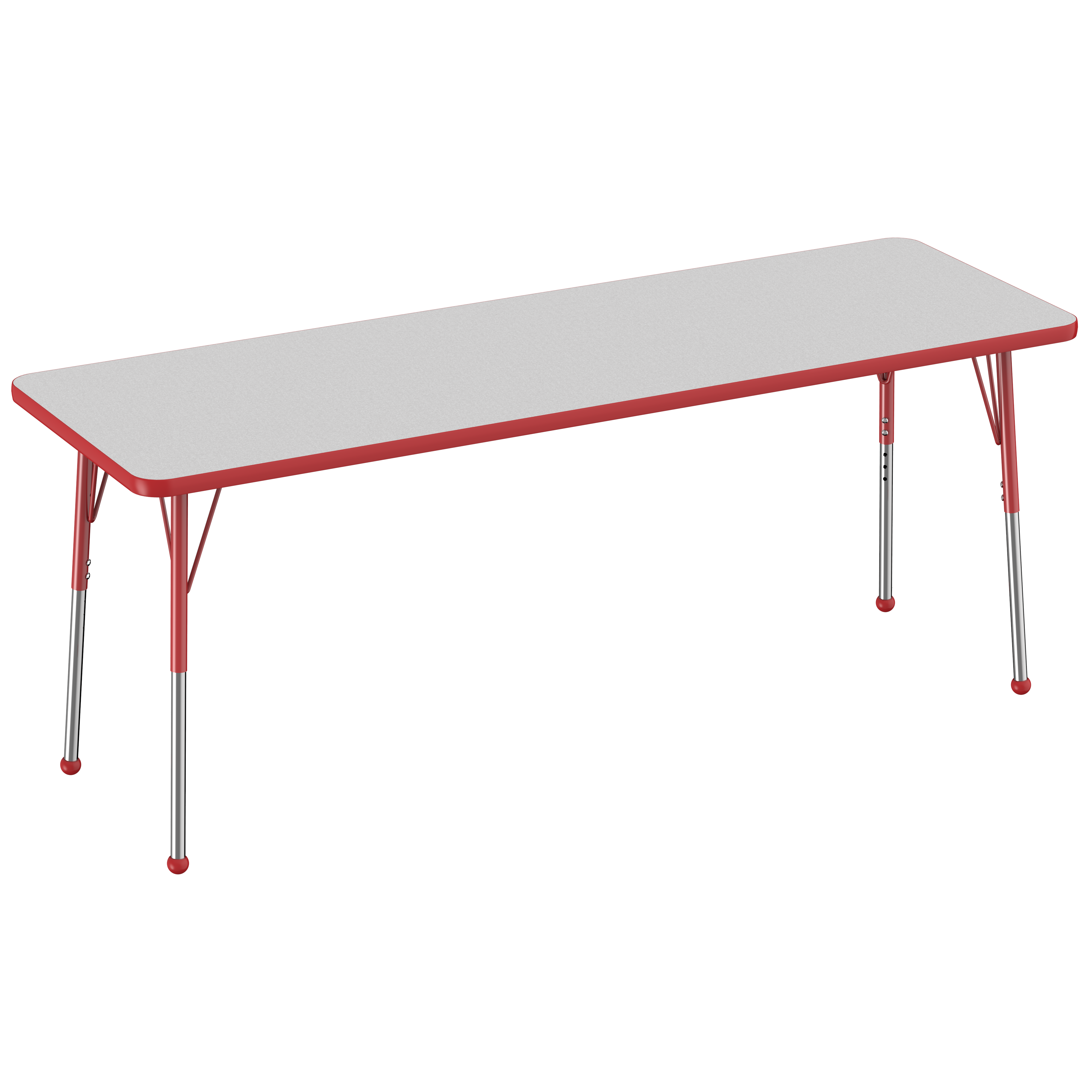 24" x 72" Rectangle T-Molding Activity Table with Adjustable Standard Ball Glide Legs - Gray/Red