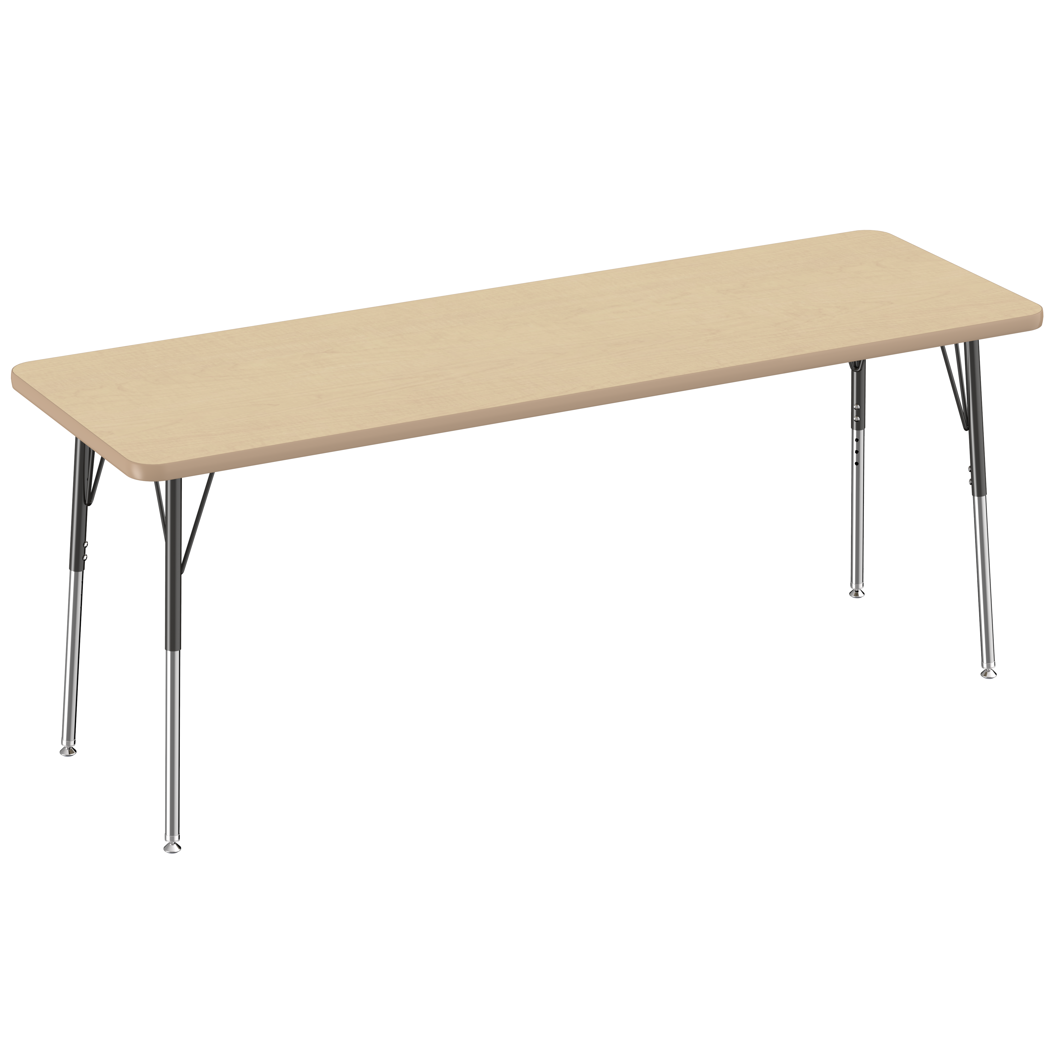 24" x 72" Rectangle T-Molding Activity Table with Adjustable Standard Swivel Glide Legs - Maple/Maple/Black