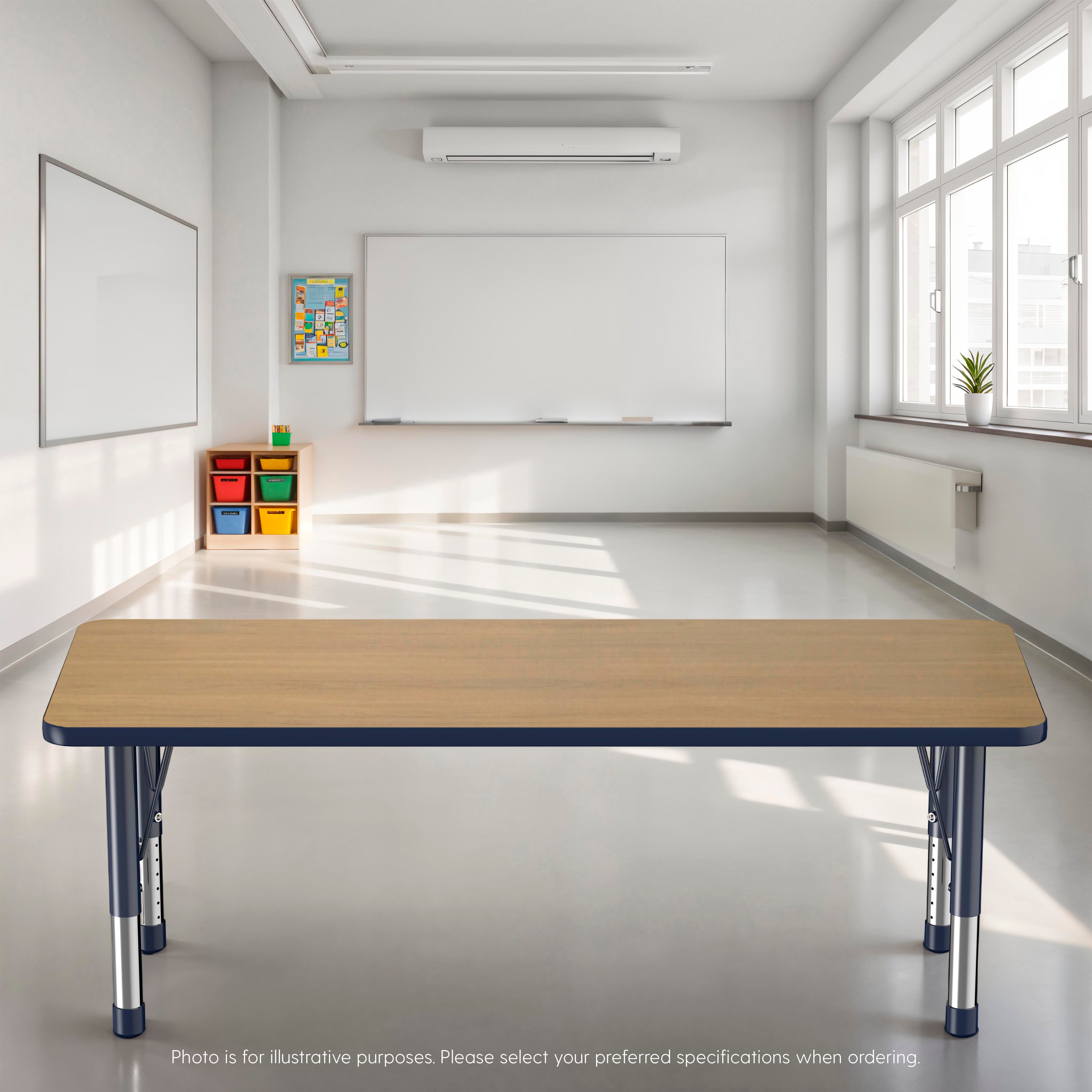 24" x 60" Rectangle T-Molding Activity Table with Adjustable Chunky Legs - Pasadena Oak/Navy