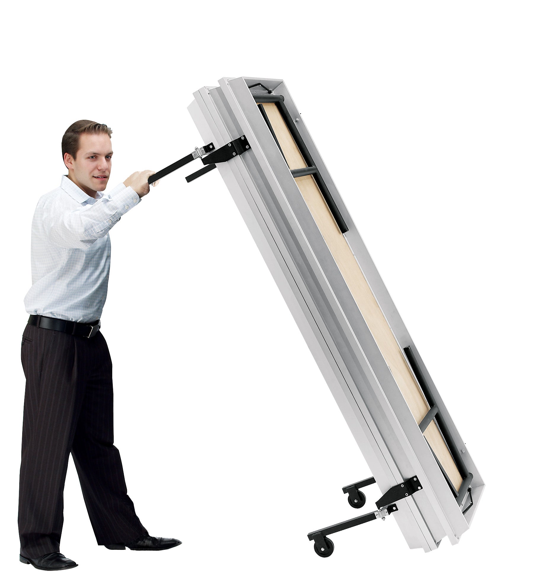 NPS® TransPort 3-Level Straight Choral Riser, Carpet (18" x 78" Levels), Surface Material: Grey Carpet, Frame Color: Aluminum Frame, Black Legs