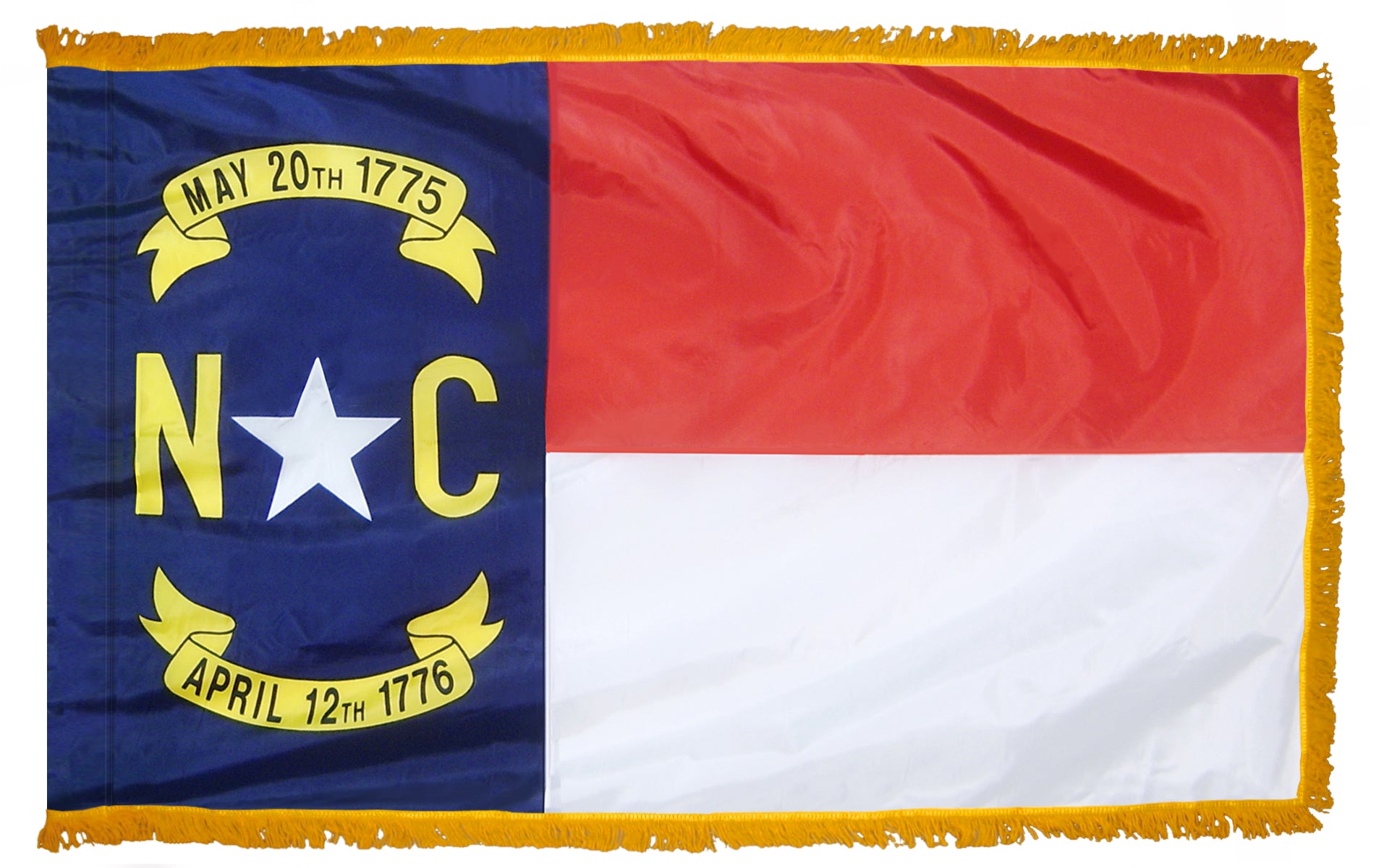 North Carolina State Flag 3x5 ft. Nylon with Pole Sleeve and Gold Fringe for Parades, and Indoor Display